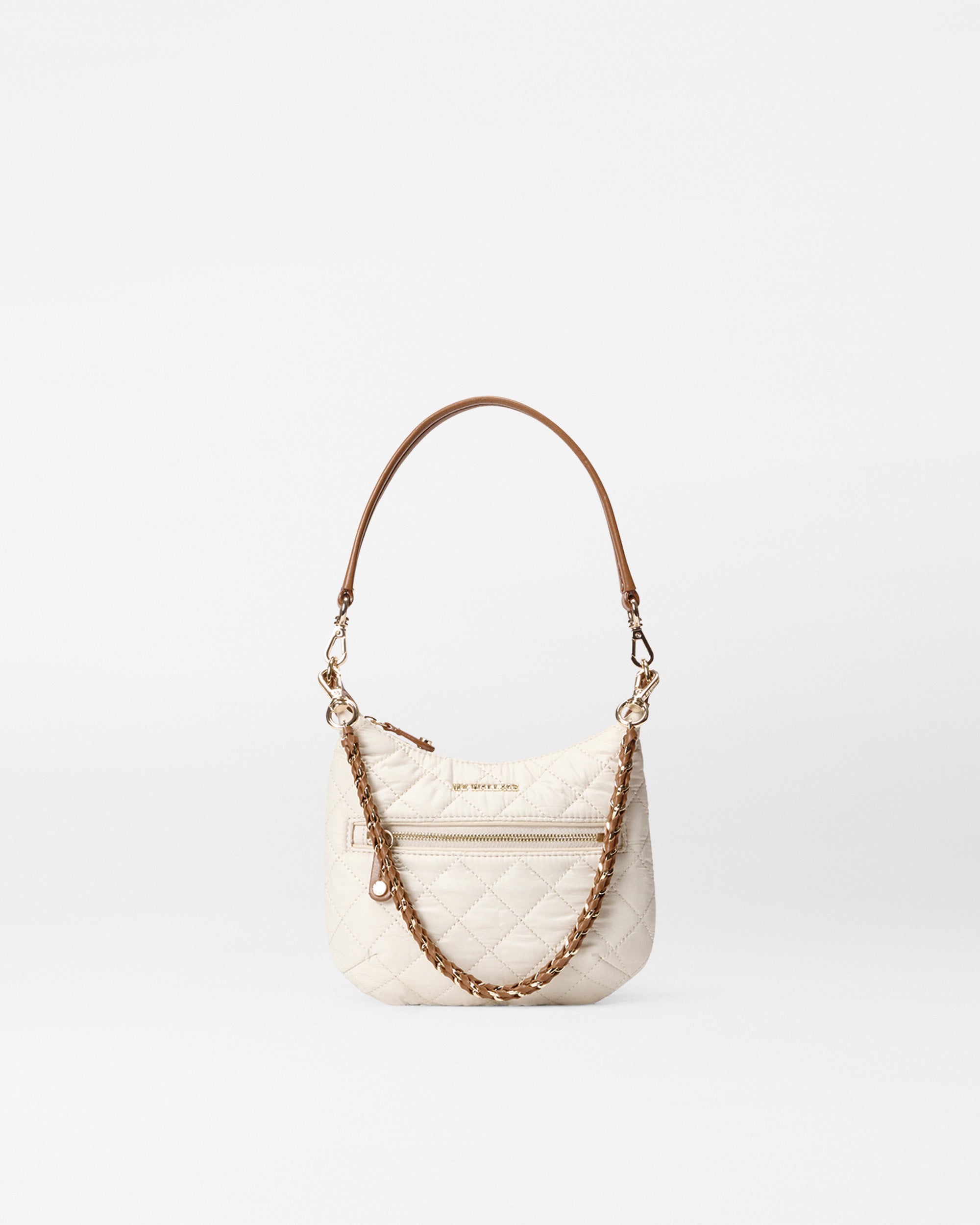MZ Wallace Sandshell Cream with Brown Crosby Sienna Mini Hobo