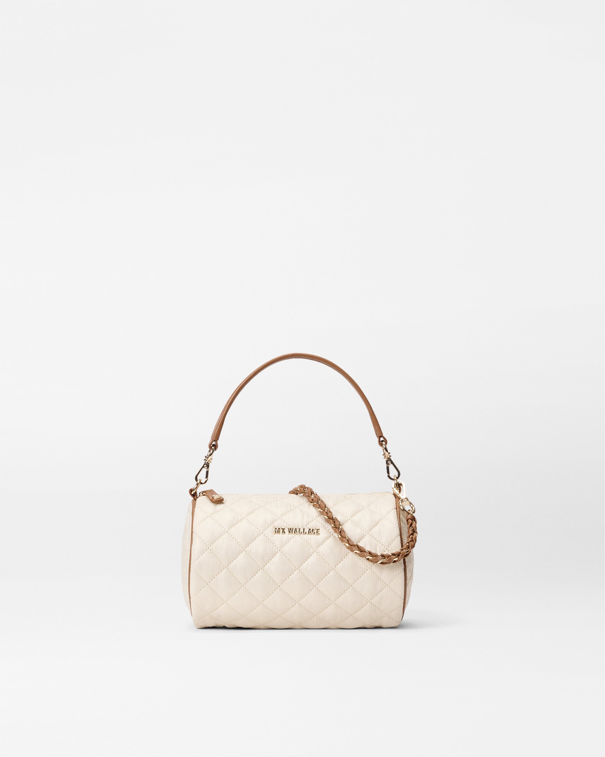 MZ Wallace Sandshell Cream with Brown Crosby Barrel Crossbody Bag