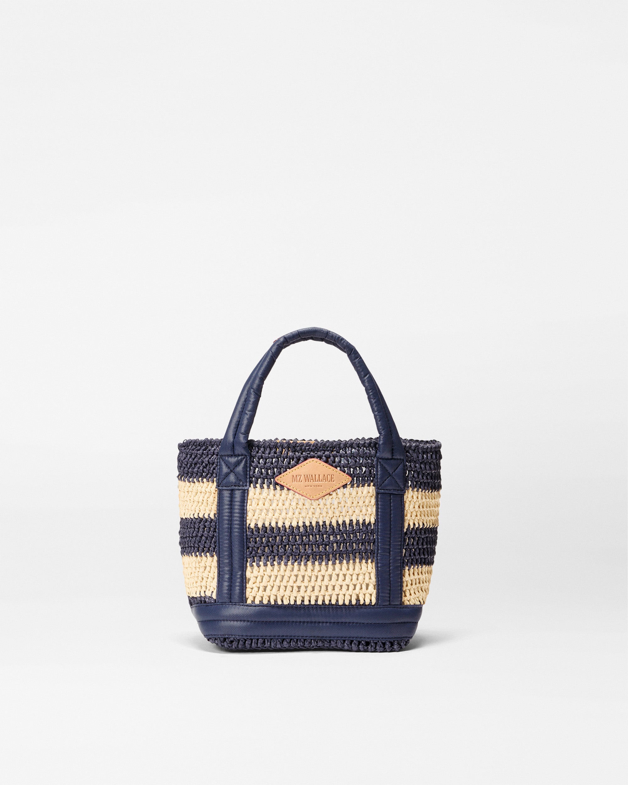 MZ Wallace Dawn Navy Blue/Natural Beige Stripe Crochet Mini
