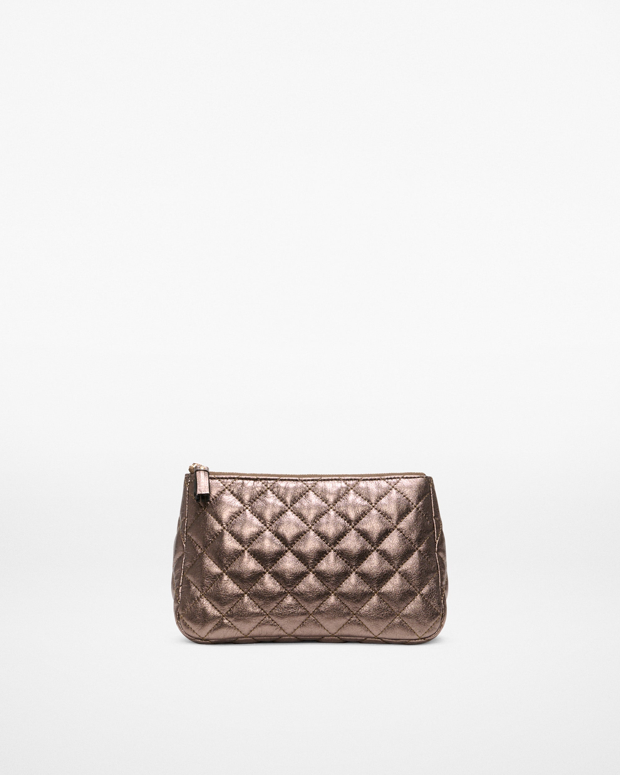 MZ Wallace Espresso Brown Metallic Leather Medium Luna Cosmetic