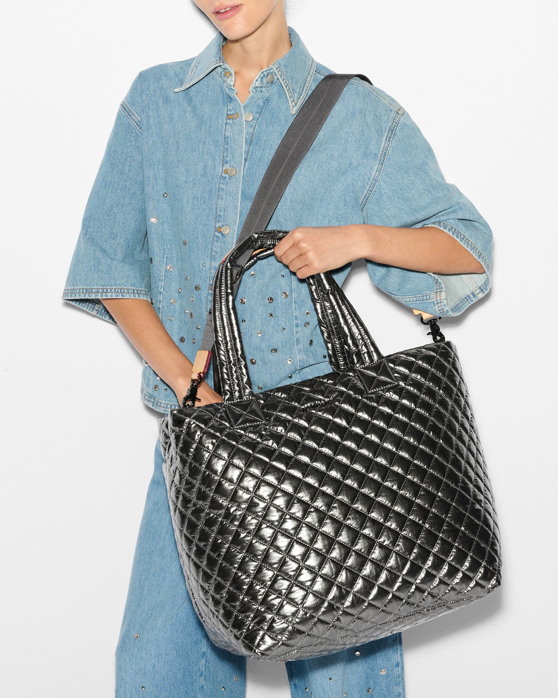 Pewter Metallic Large Metro Tote Deluxe