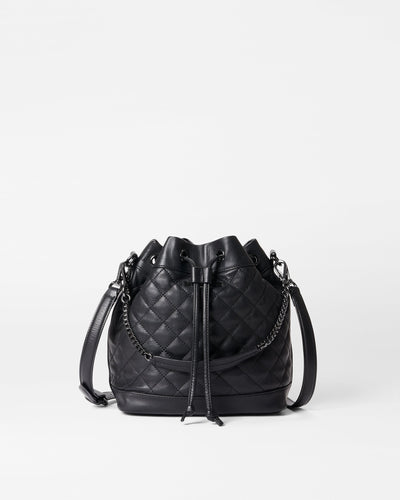 Black Quilted Leather Small Drawstring Bucket Bag - MZ WALLACE