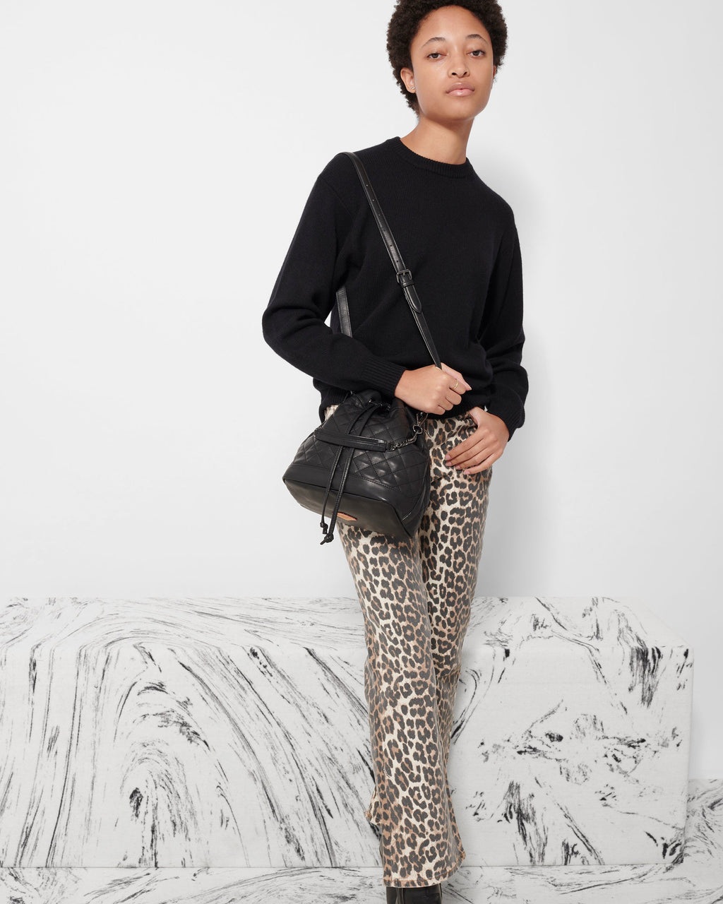 Black Quilted Leather Small Drawstring Bucket Bag - MZ WALLACE