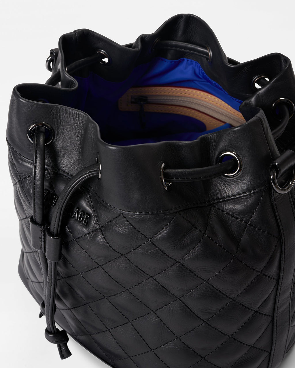Black Quilted Leather Small Drawstring Bucket Bag - MZ WALLACE