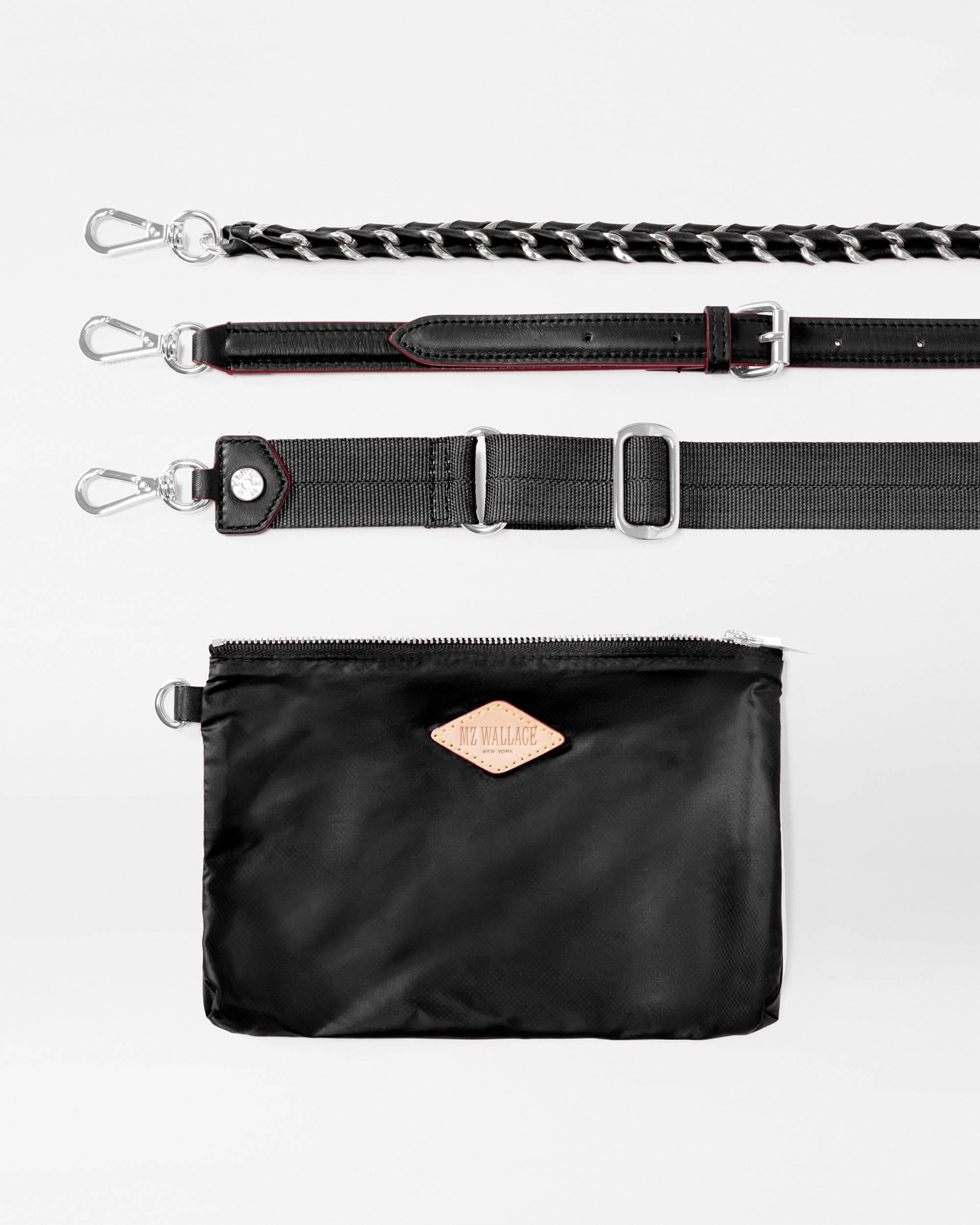 Accessories included with MZ Wallace Double Zip Crossbody Bag