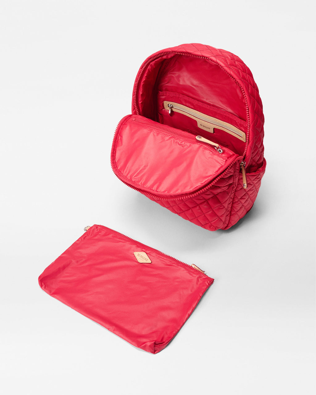 MZ Wallace Small Red Backpack open with accessories