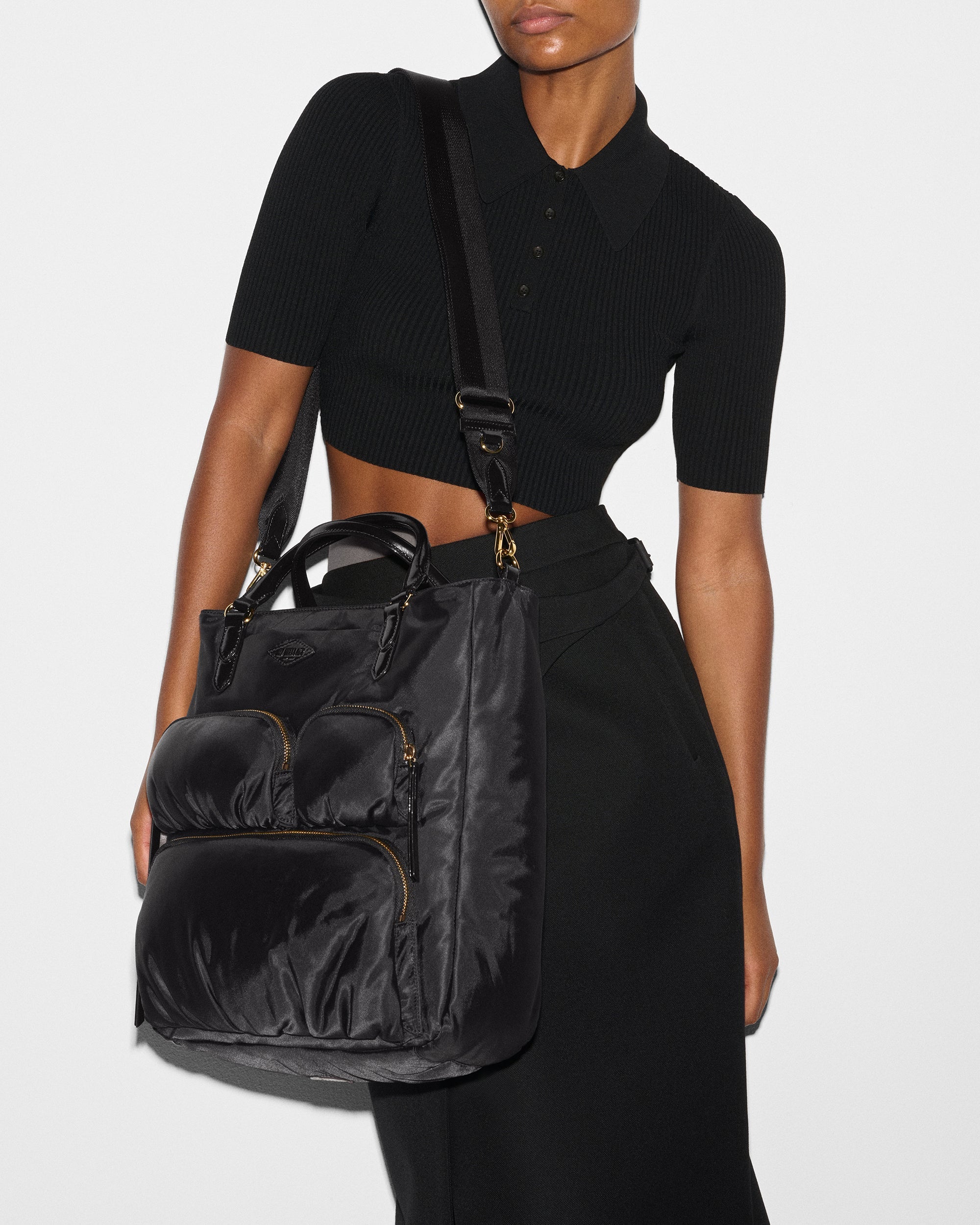 Chelsea Large Top Handle Nylon Shoulder Bag in Black | MZ Wallace