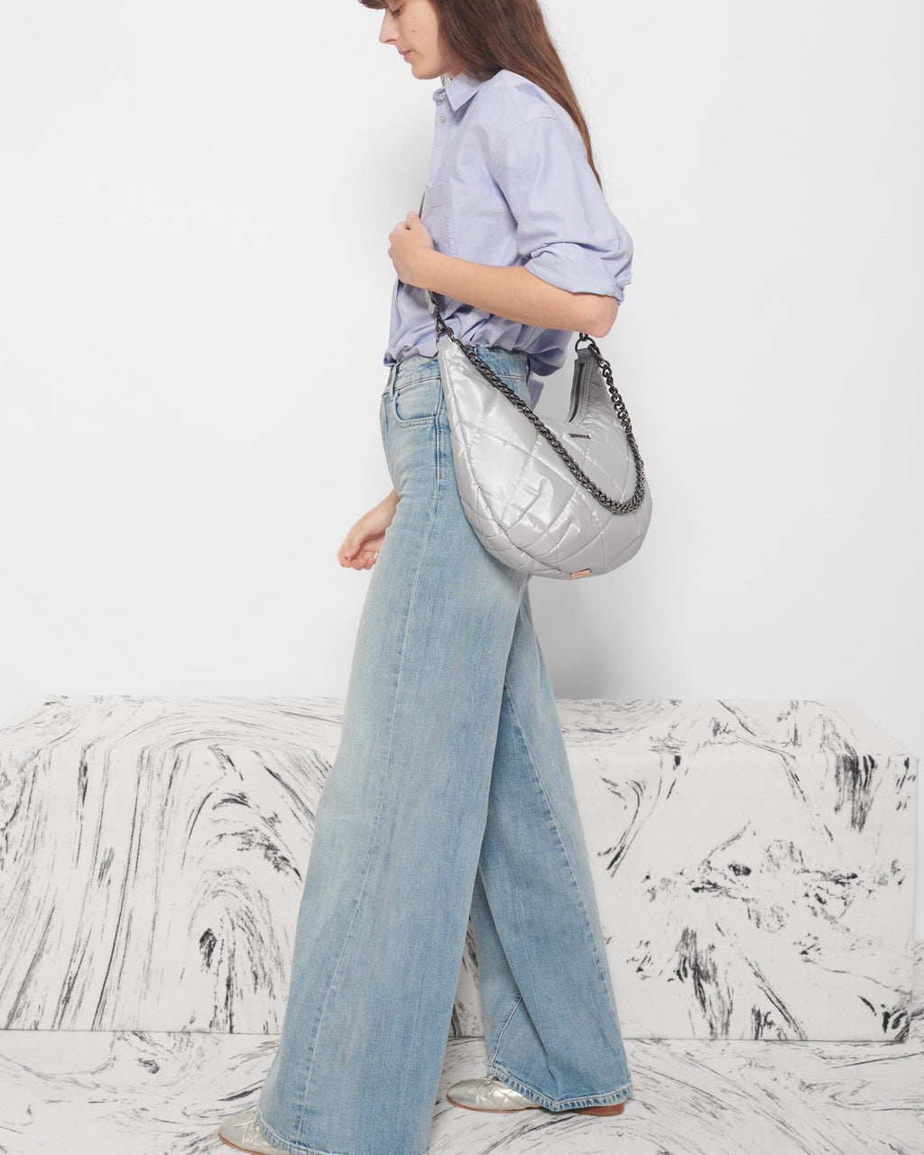 Oyster Metallic Madison Shoulder Bag