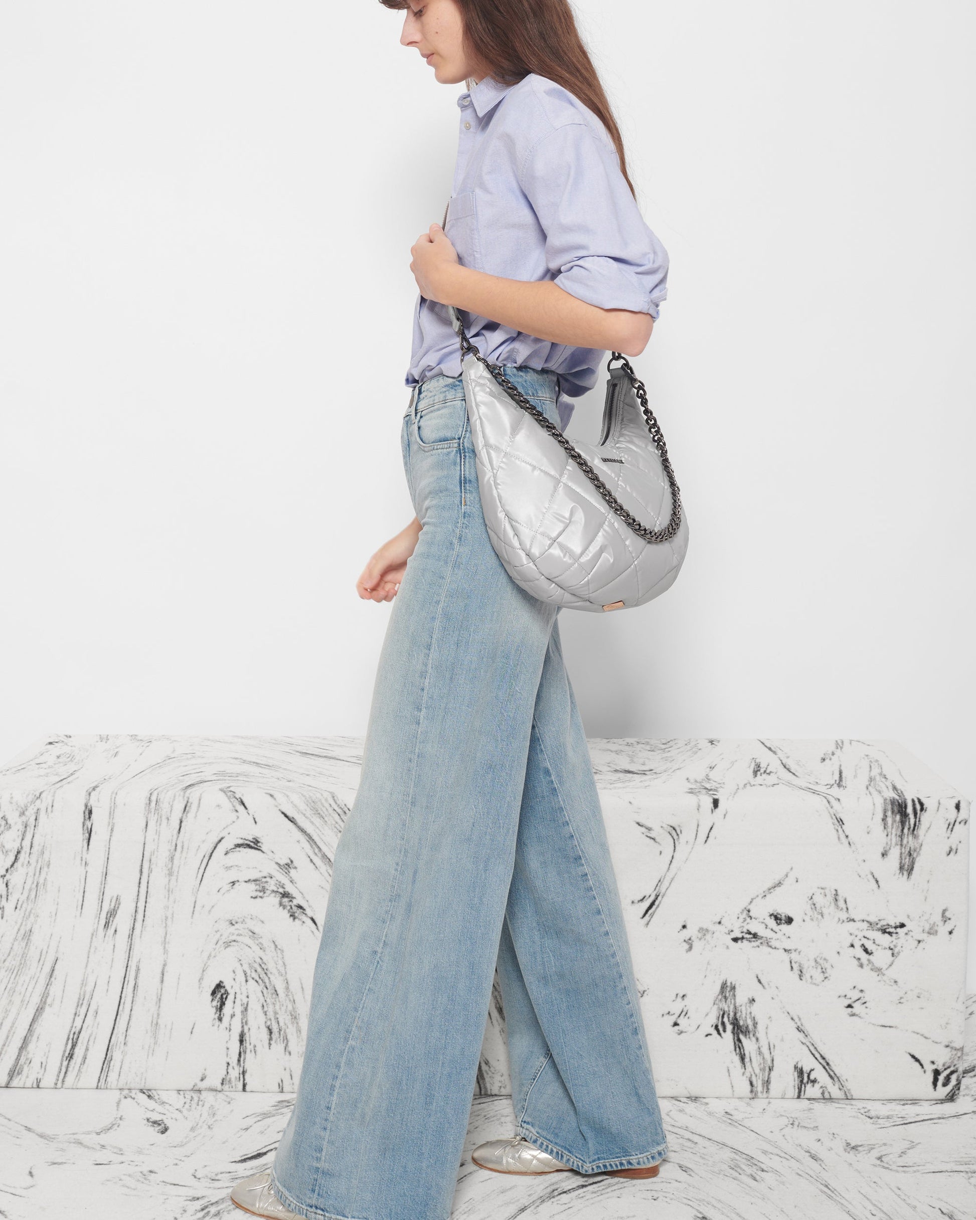 Oyster Metallic Madison Shoulder Bag