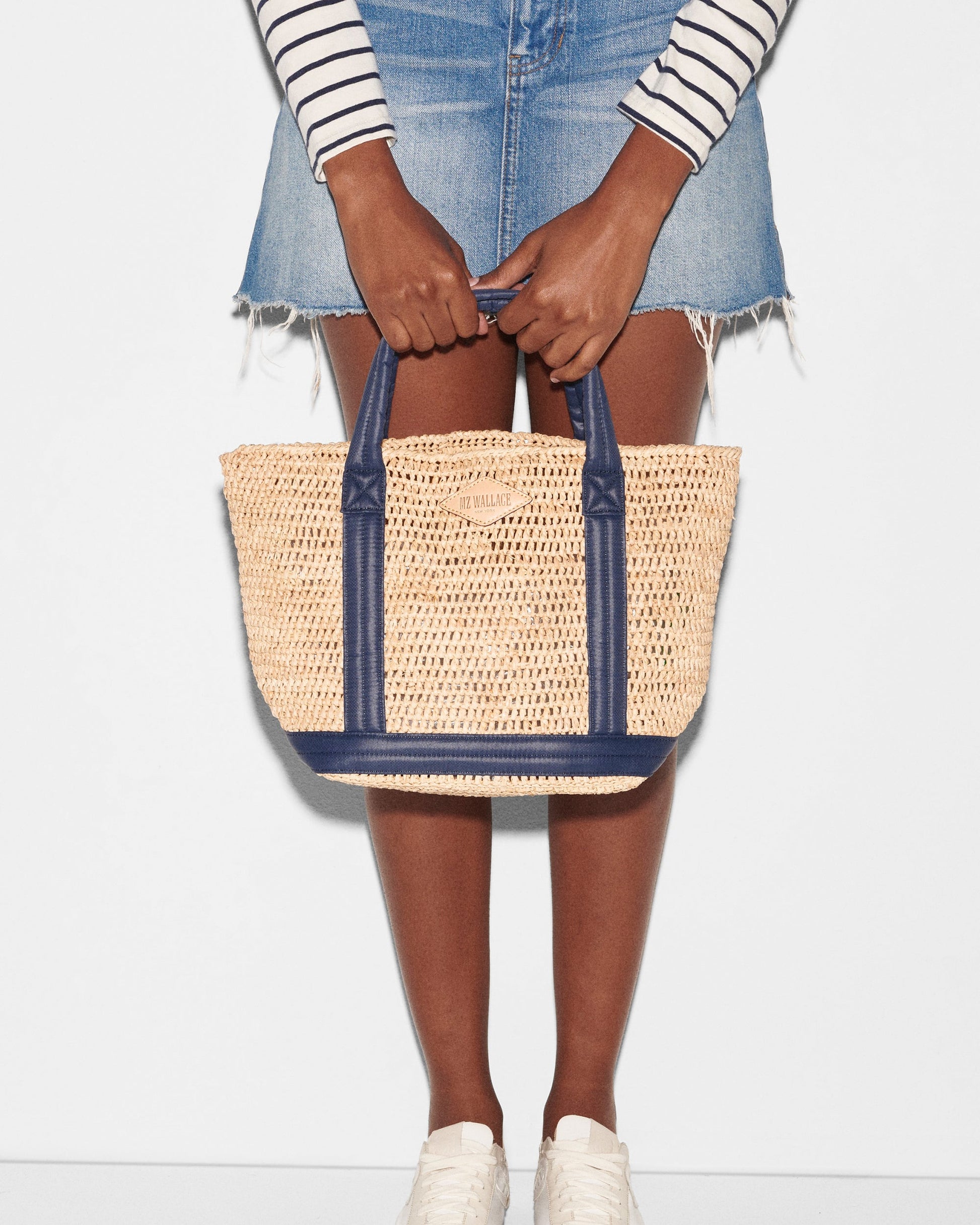 Raffia/Navy Small Raffia Tote