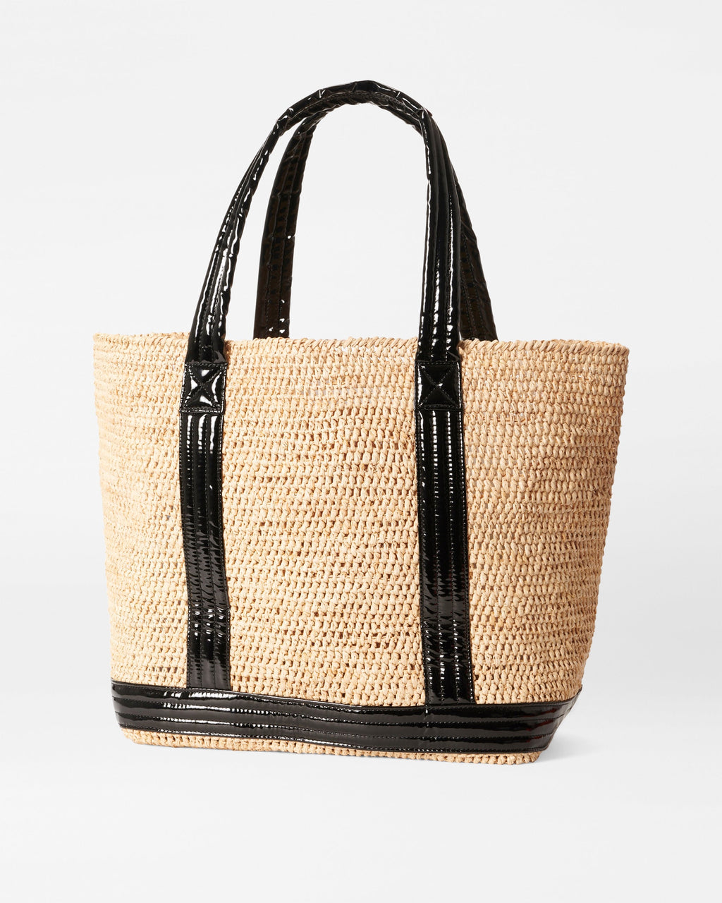 Raffia/Black Lacquer Large Raffia Tote