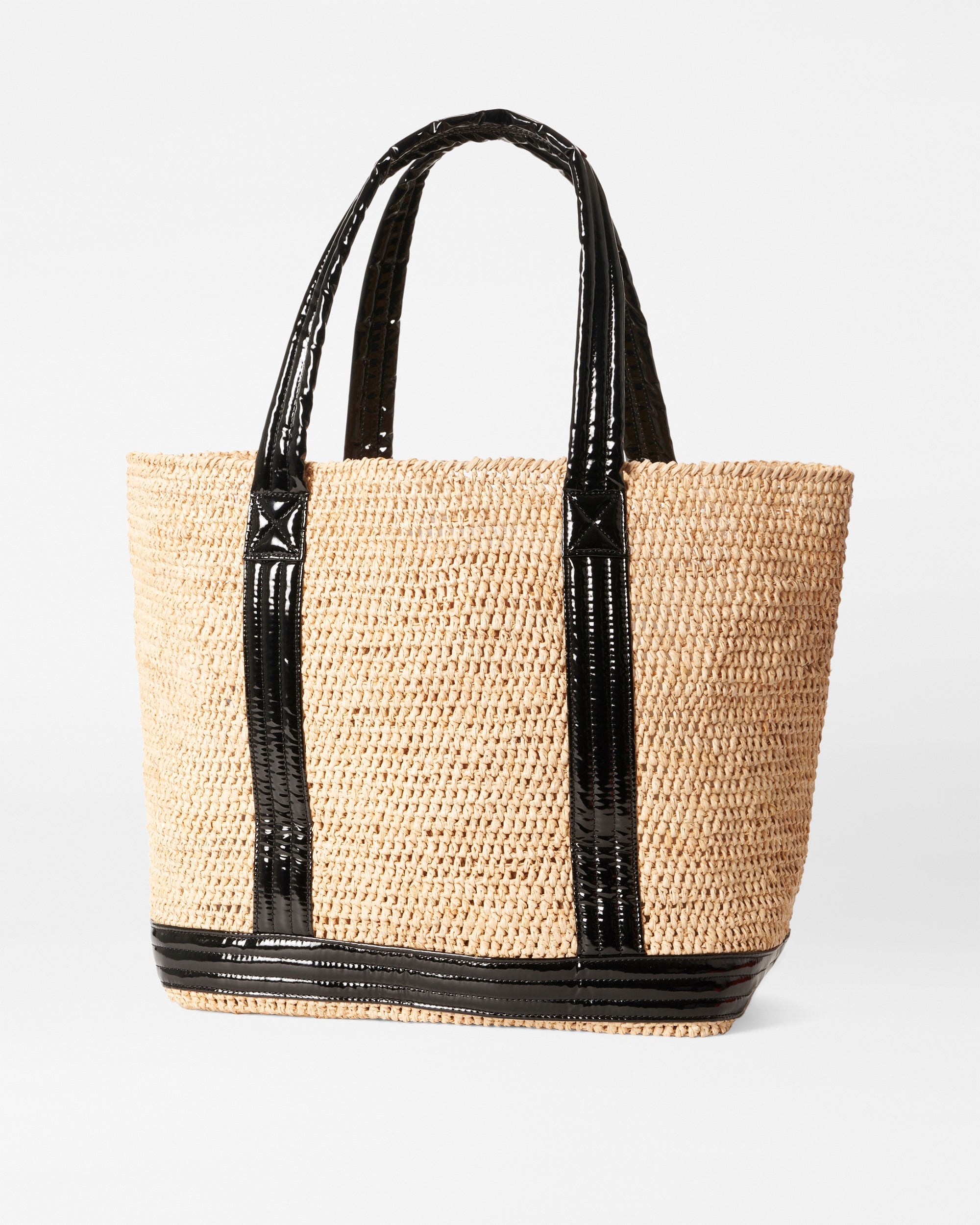 Raffia/Black Lacquer Large Raffia Tote