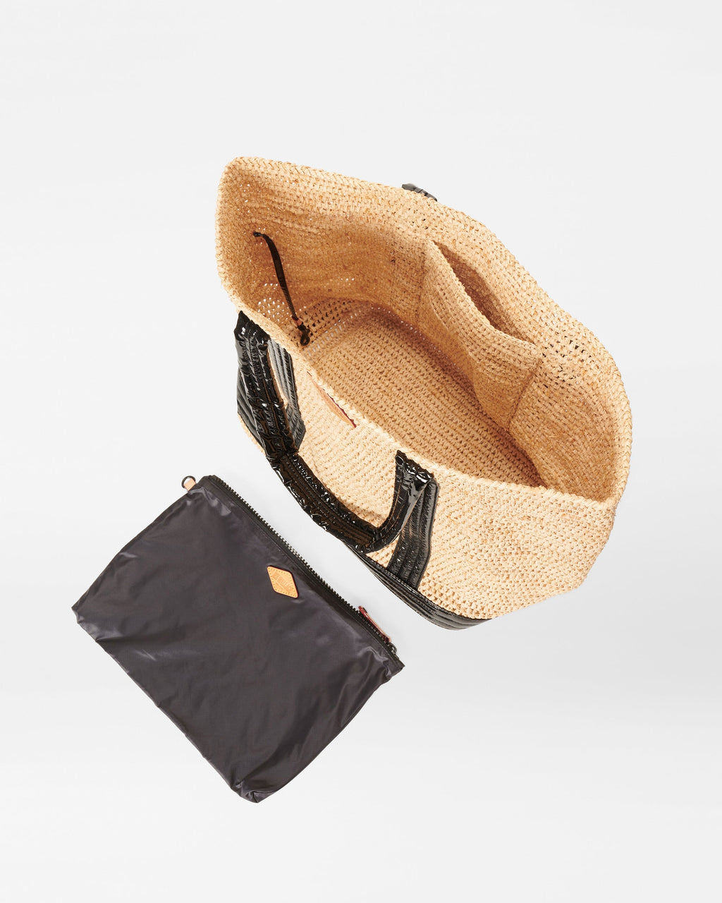 Raffia/Black Lacquer Large Raffia Tote