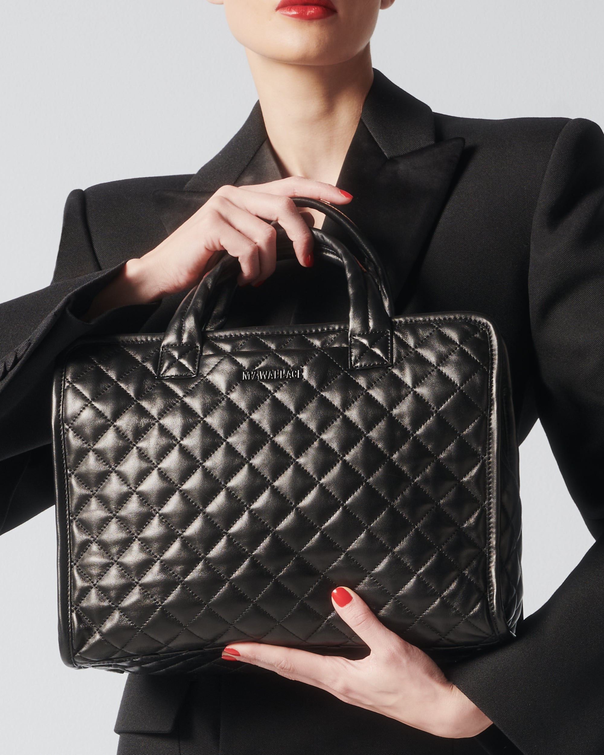Quilted Black Leather Medium Metro Box Tote
