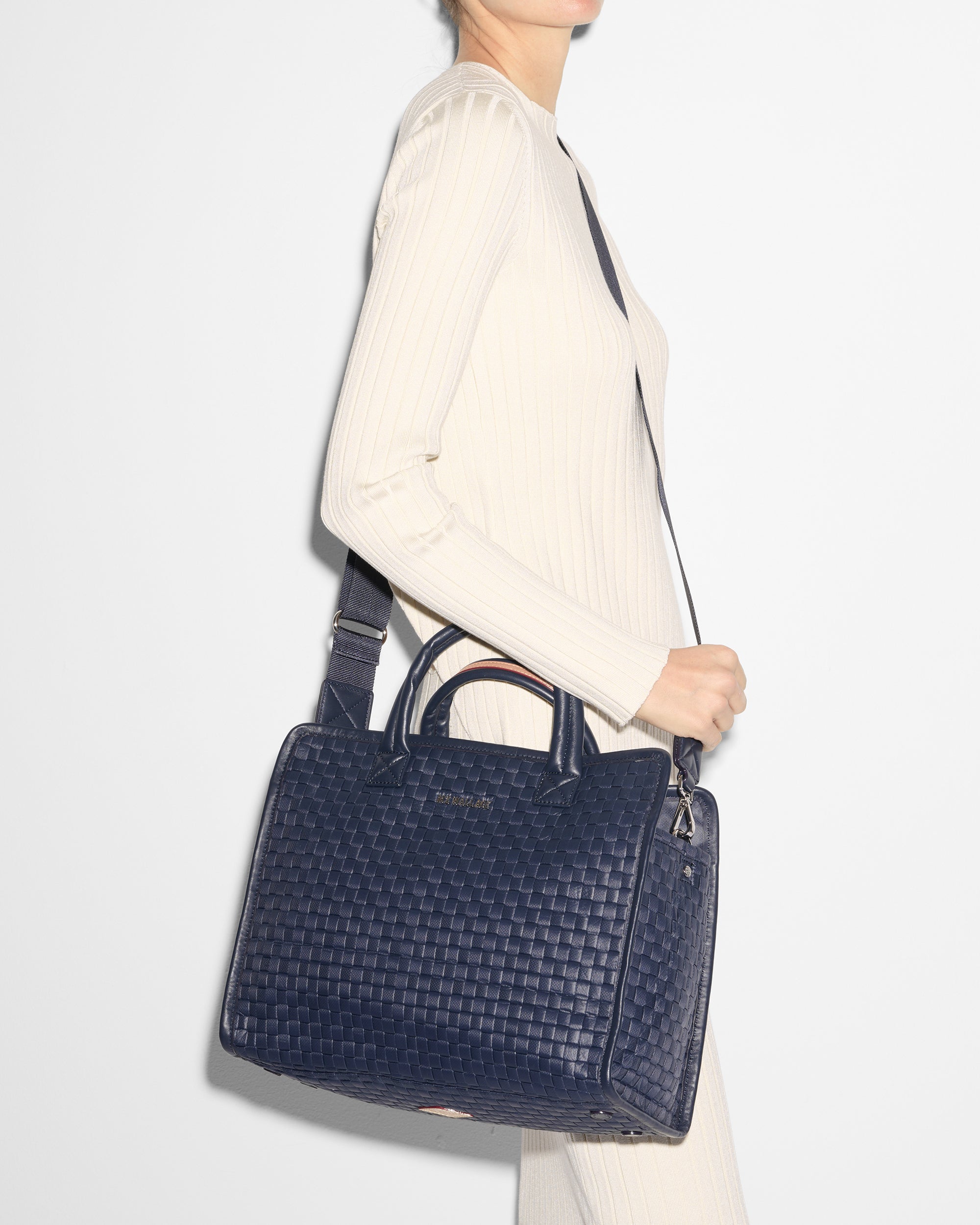Navy Medium Woven Box Tote