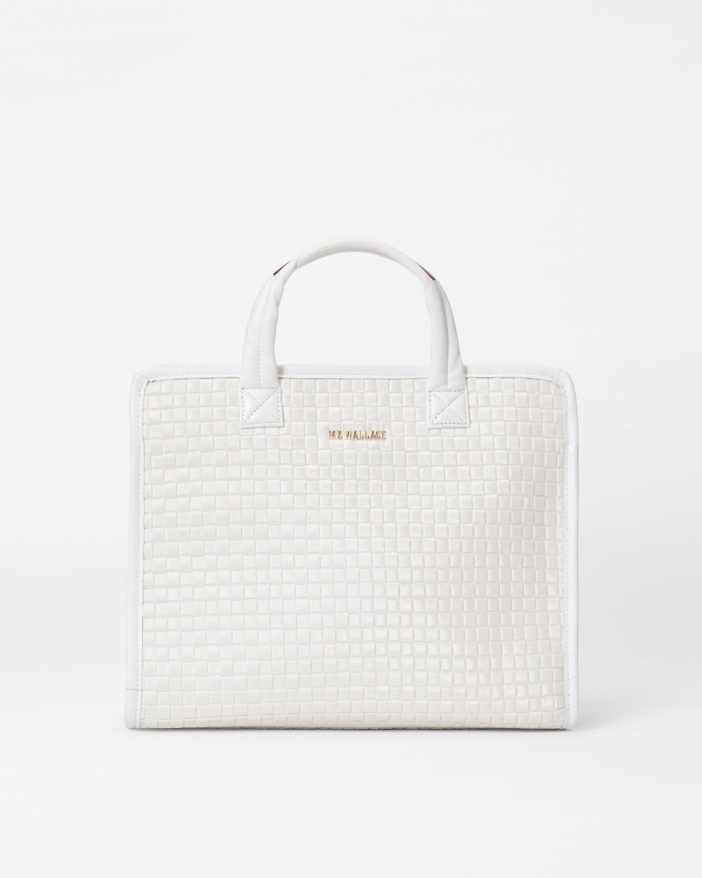 Pearl White Metallic Medium Woven Box Tote