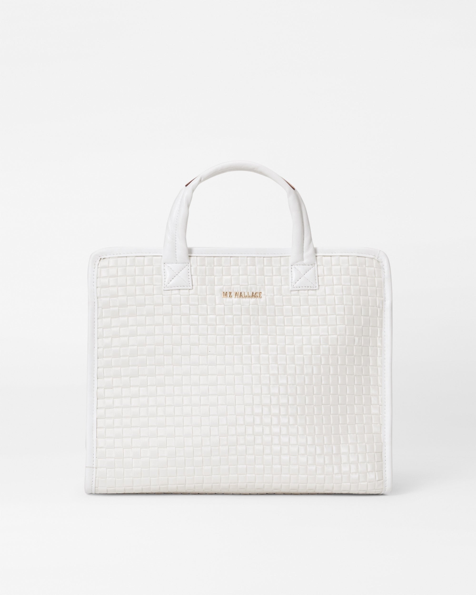 Pearl White Metallic Medium Woven Box Tote