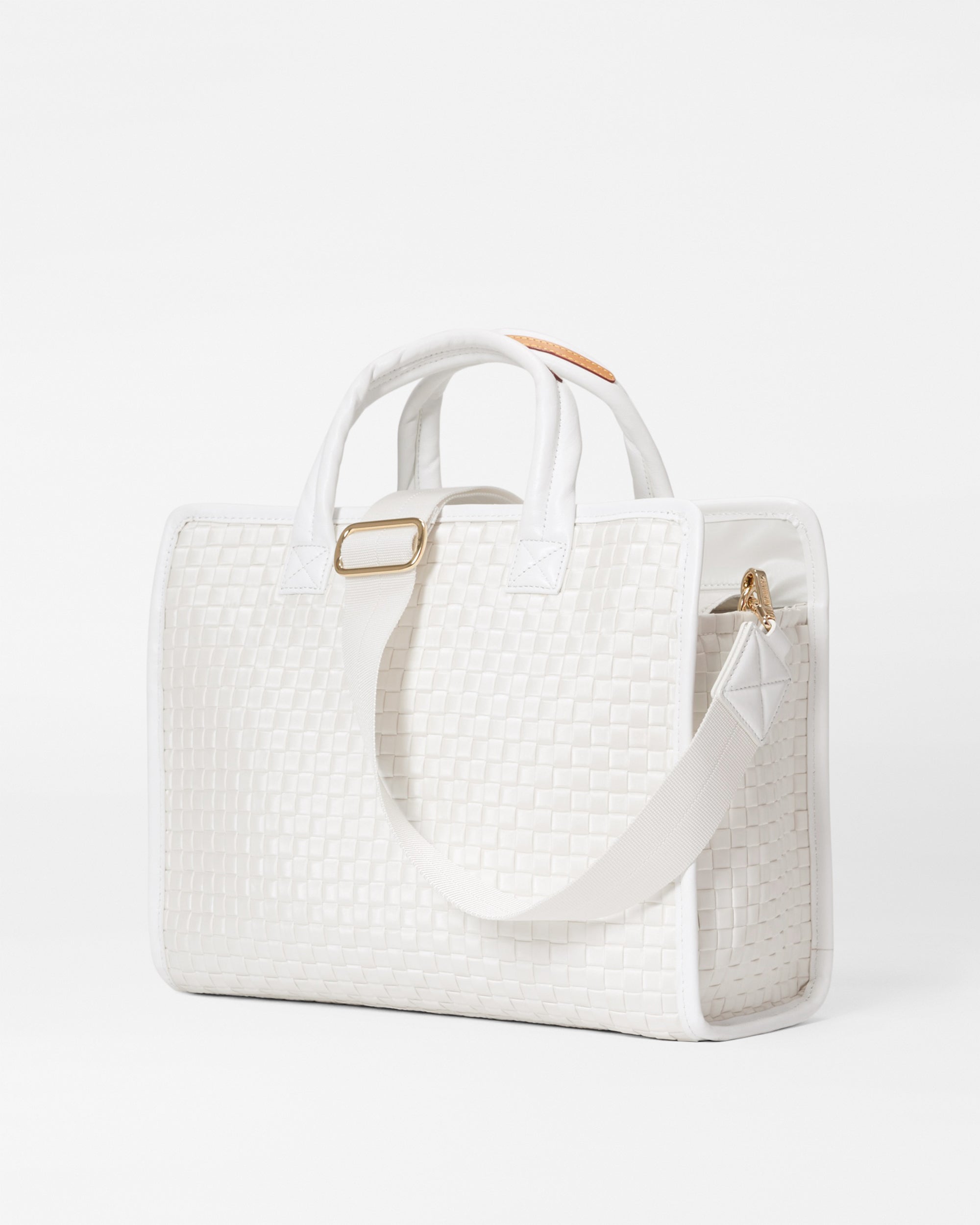Pearl White Metallic Medium Woven Box Tote