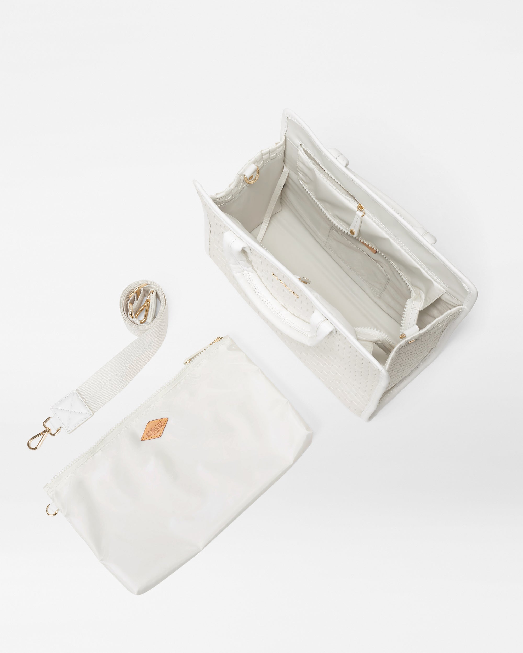 Pearl White Metallic Medium Woven Box Tote