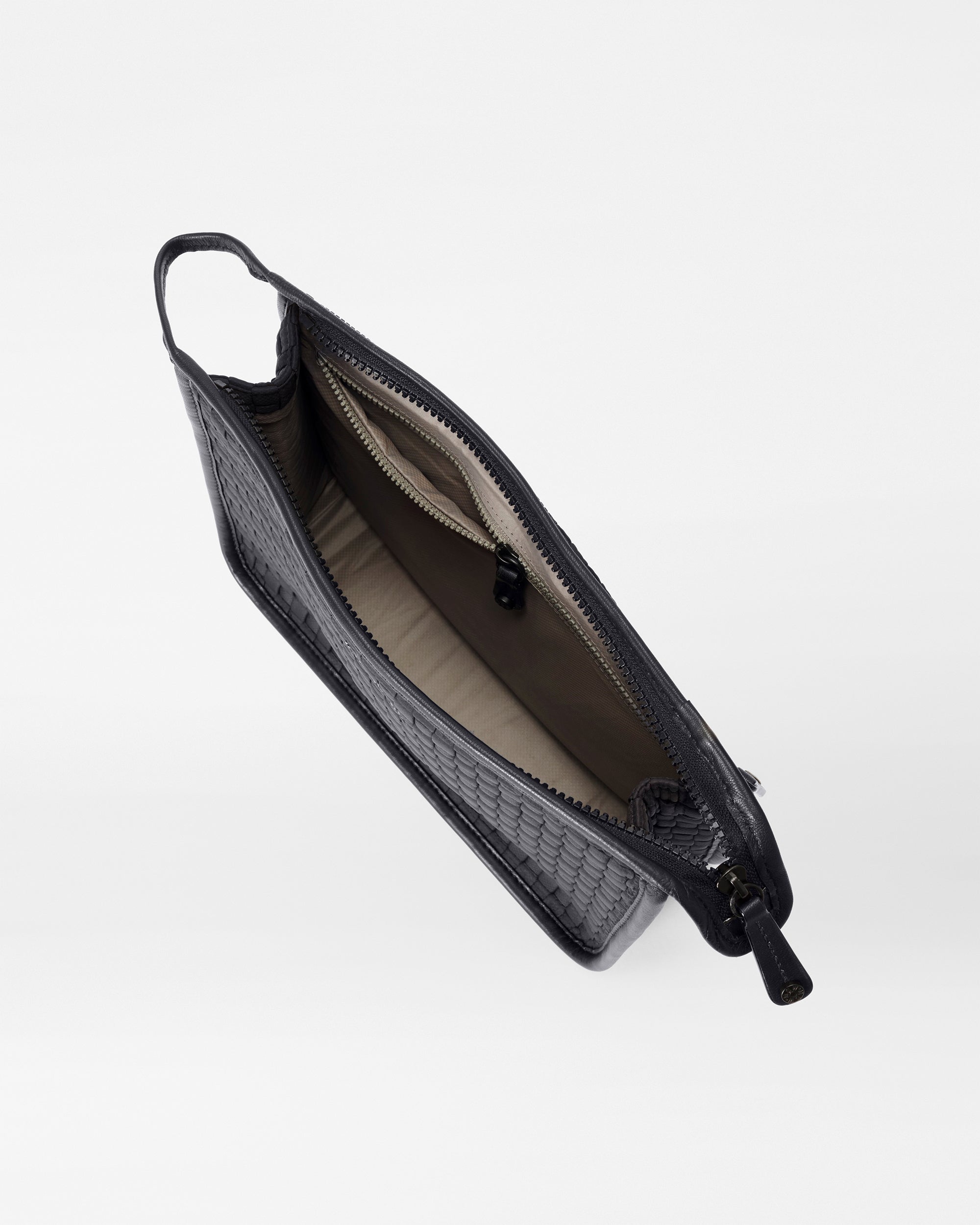 MZ Wallace Quilted Black Woven Clutch Bag inside view
