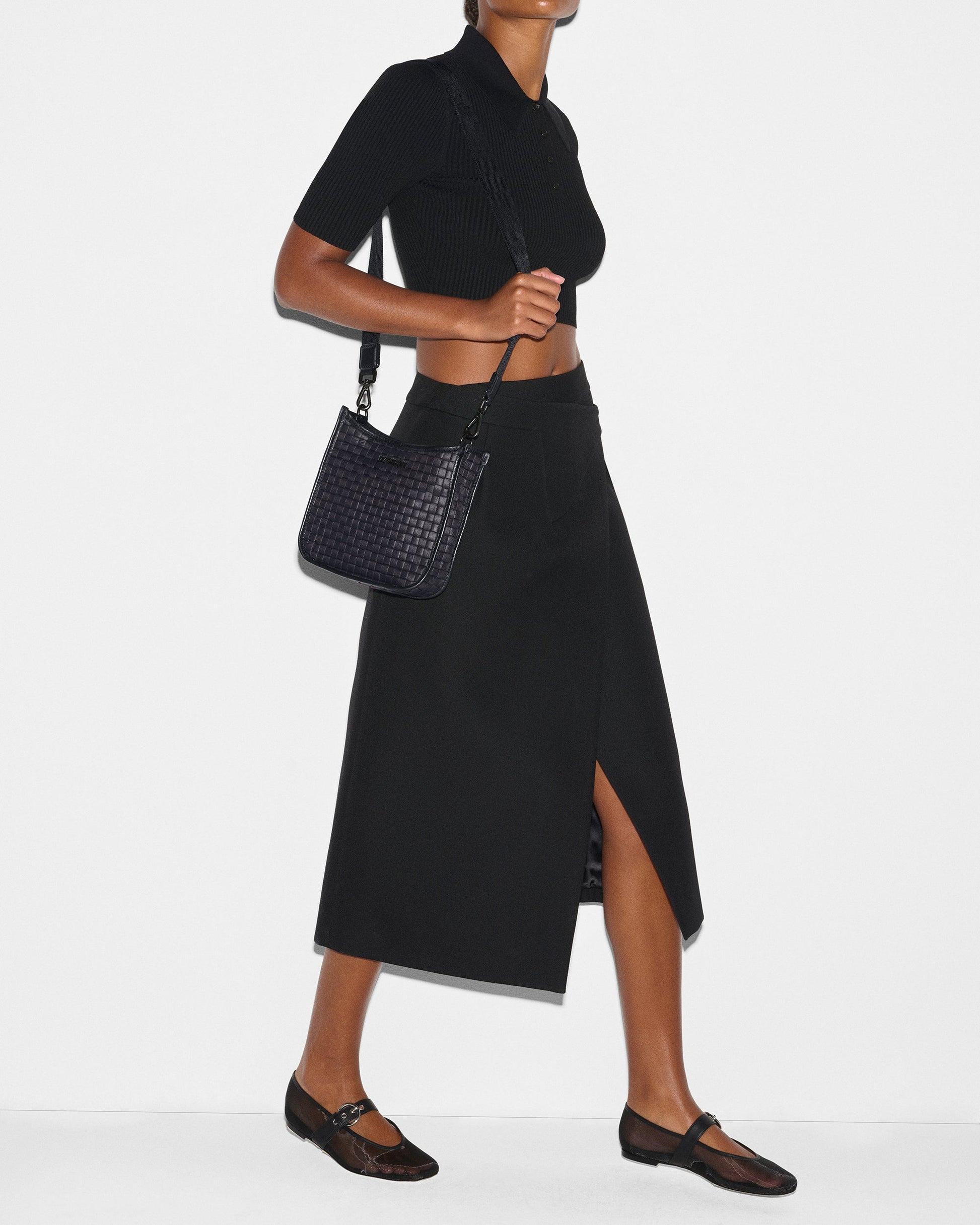 Black Small Woven Box Crossbody