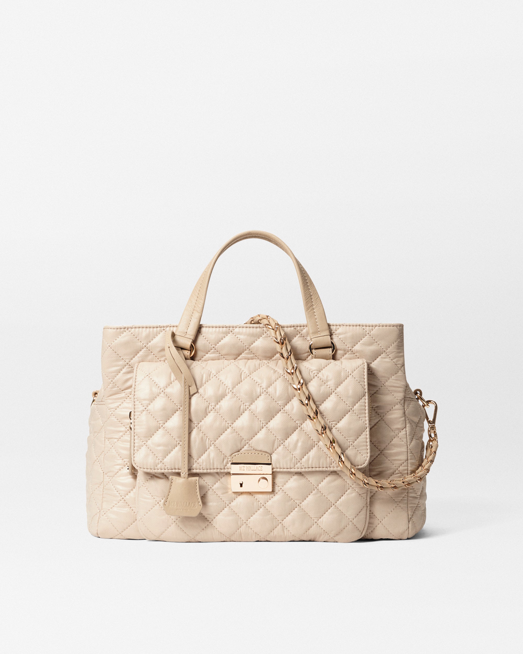 MZ Wallace Buff Ivory Crosby Lock Satchel Handbag - Luxury Quilted
