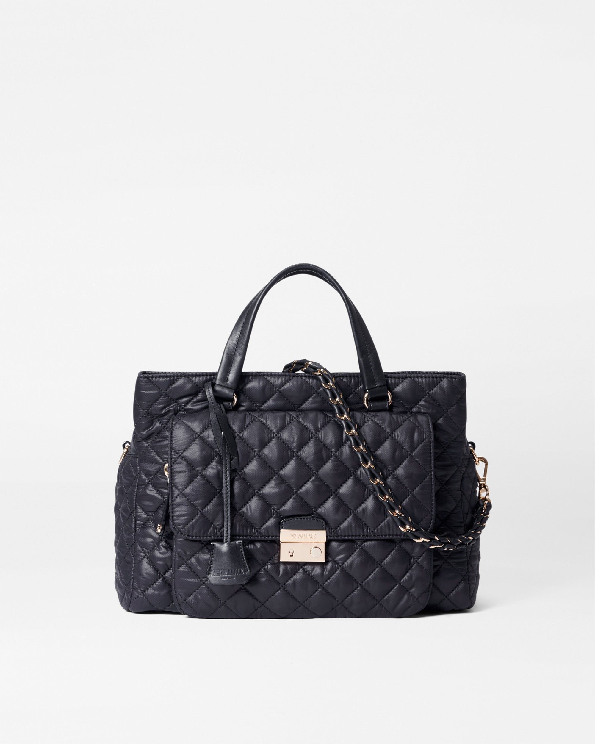 MZ Wallace Black Crosby Lock Satchel Handbag - Luxury Quilted