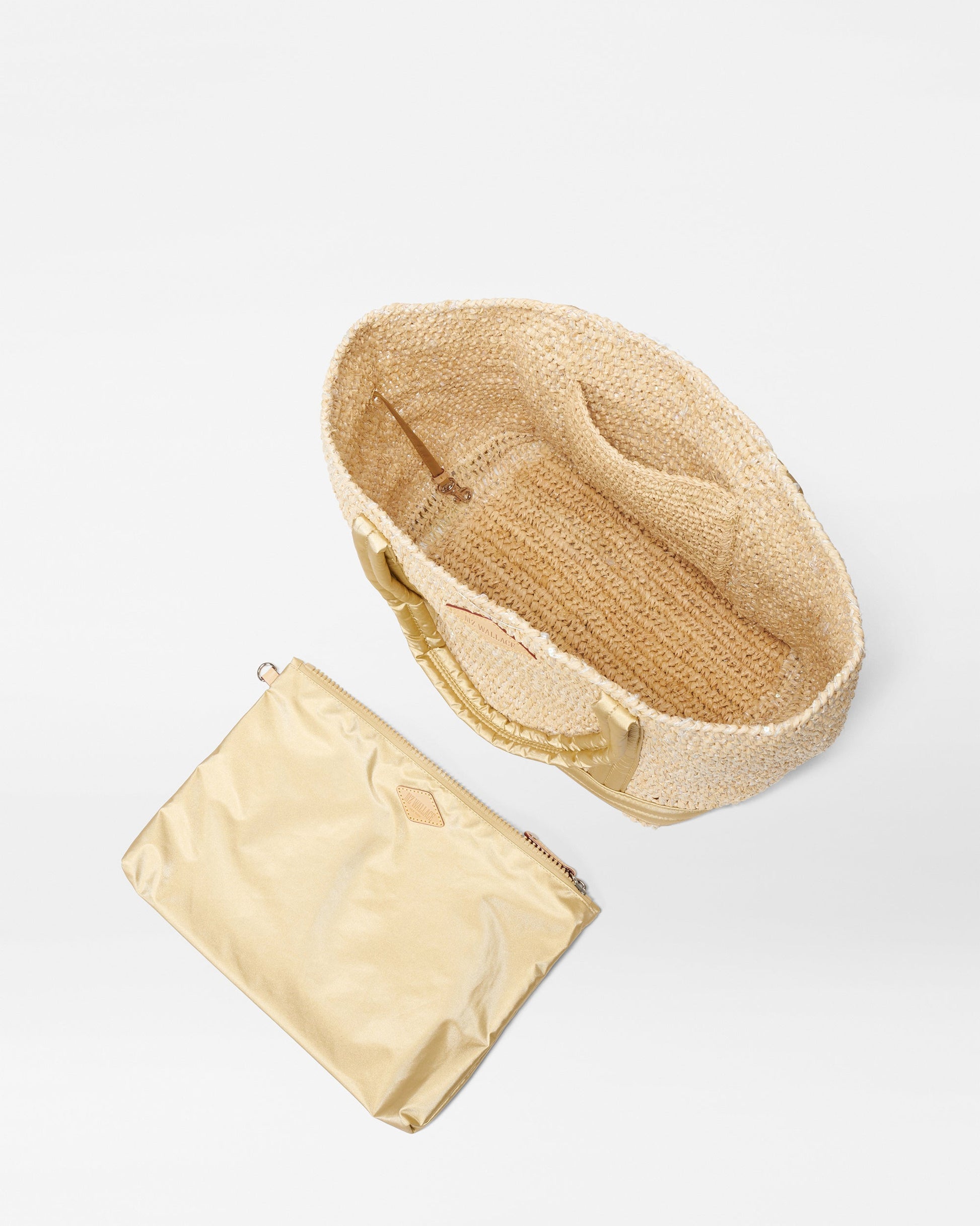 Sequin Raffia/Light Gold Pearl Metallic Medium Raffia Tote