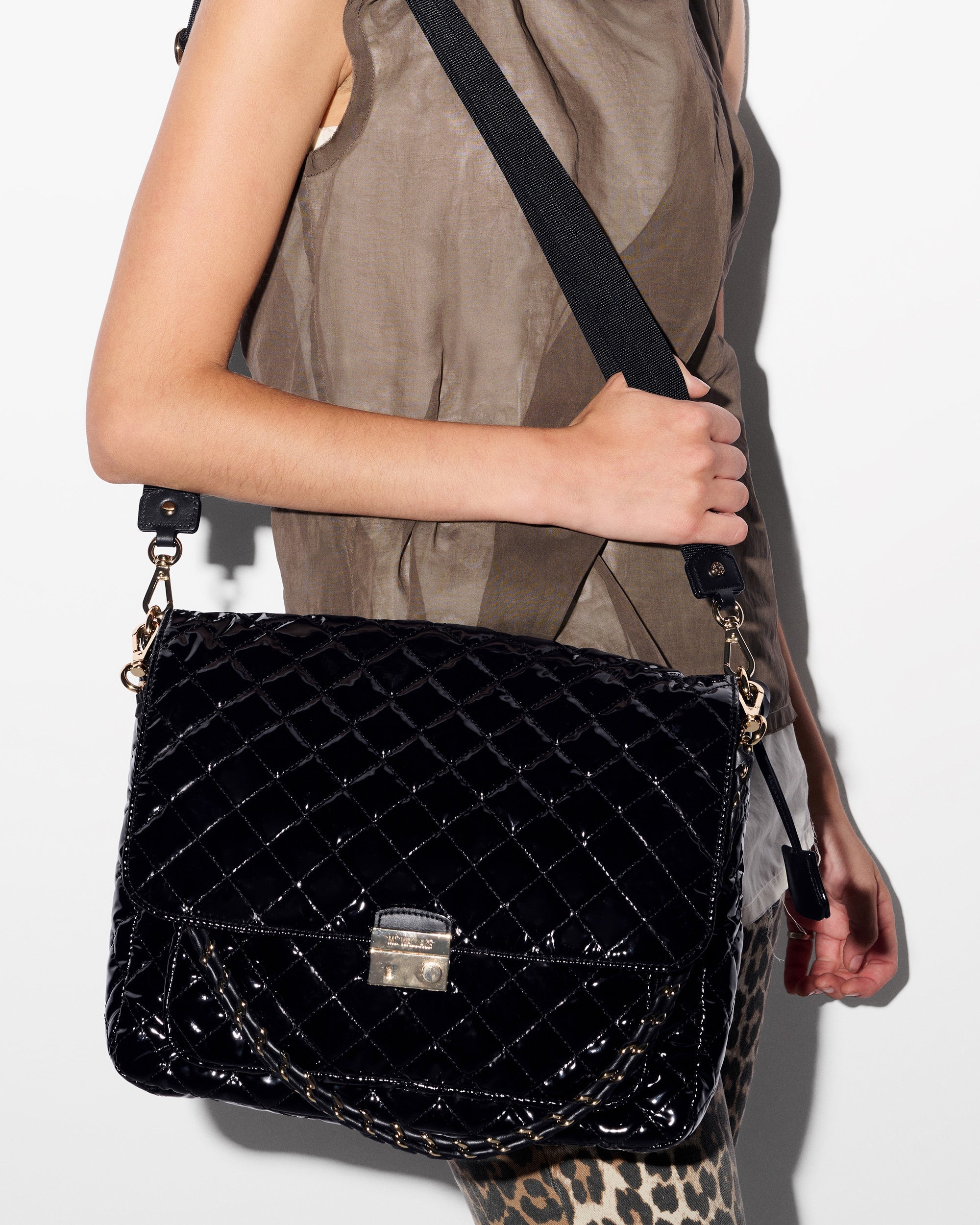 MZ Wallace Black Lacquer Large Crosby Lock Crossbody Bag | MZ