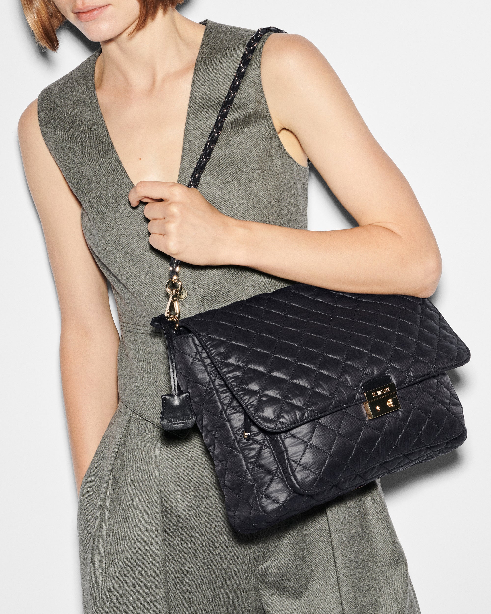 MZ Wallace Black Large Crosby Lock Crossbody Bag - Luxury Quilted