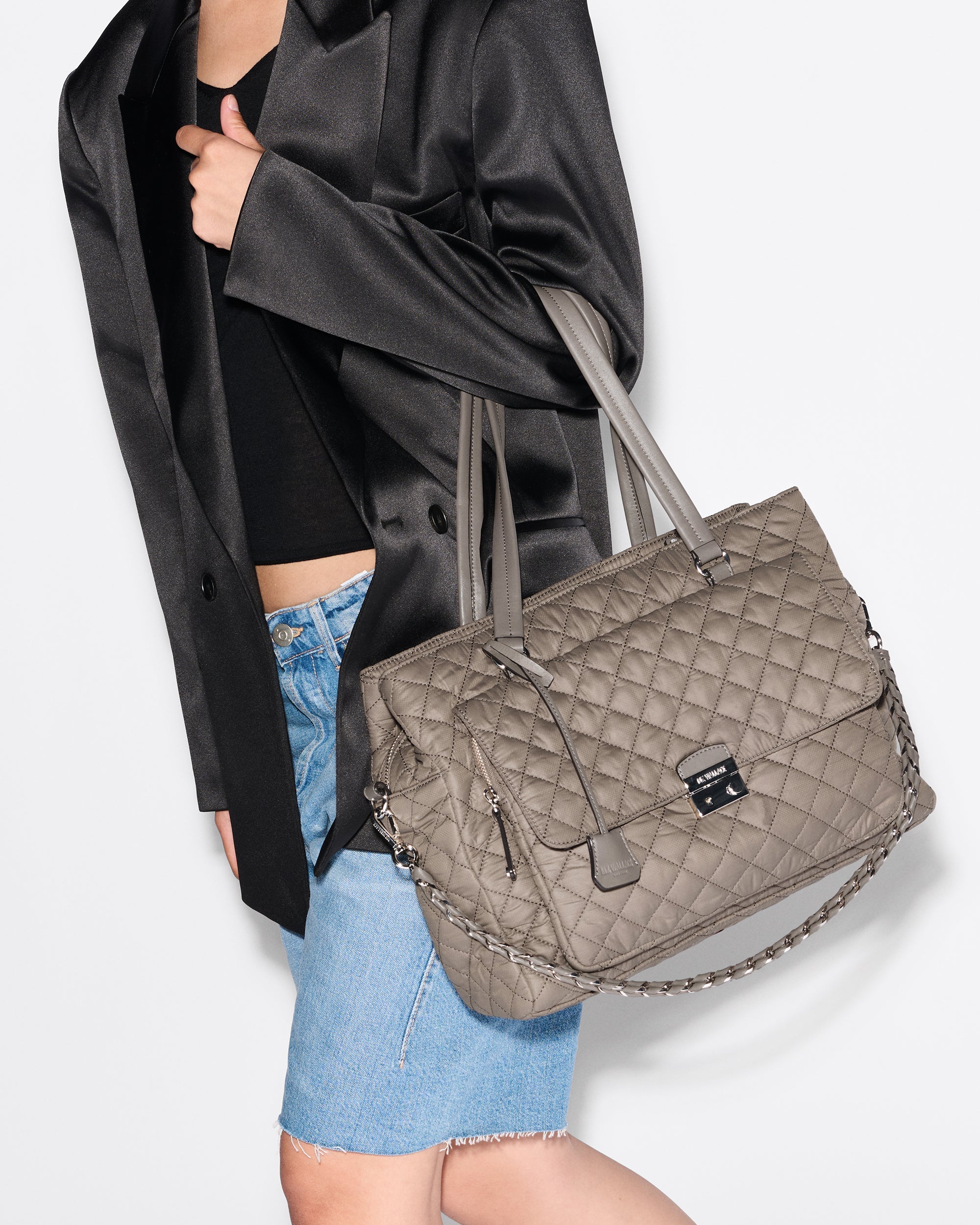 MZ Wallace Morning Dove Taupe Crosby Lock Tote Bag - Luxury Tote