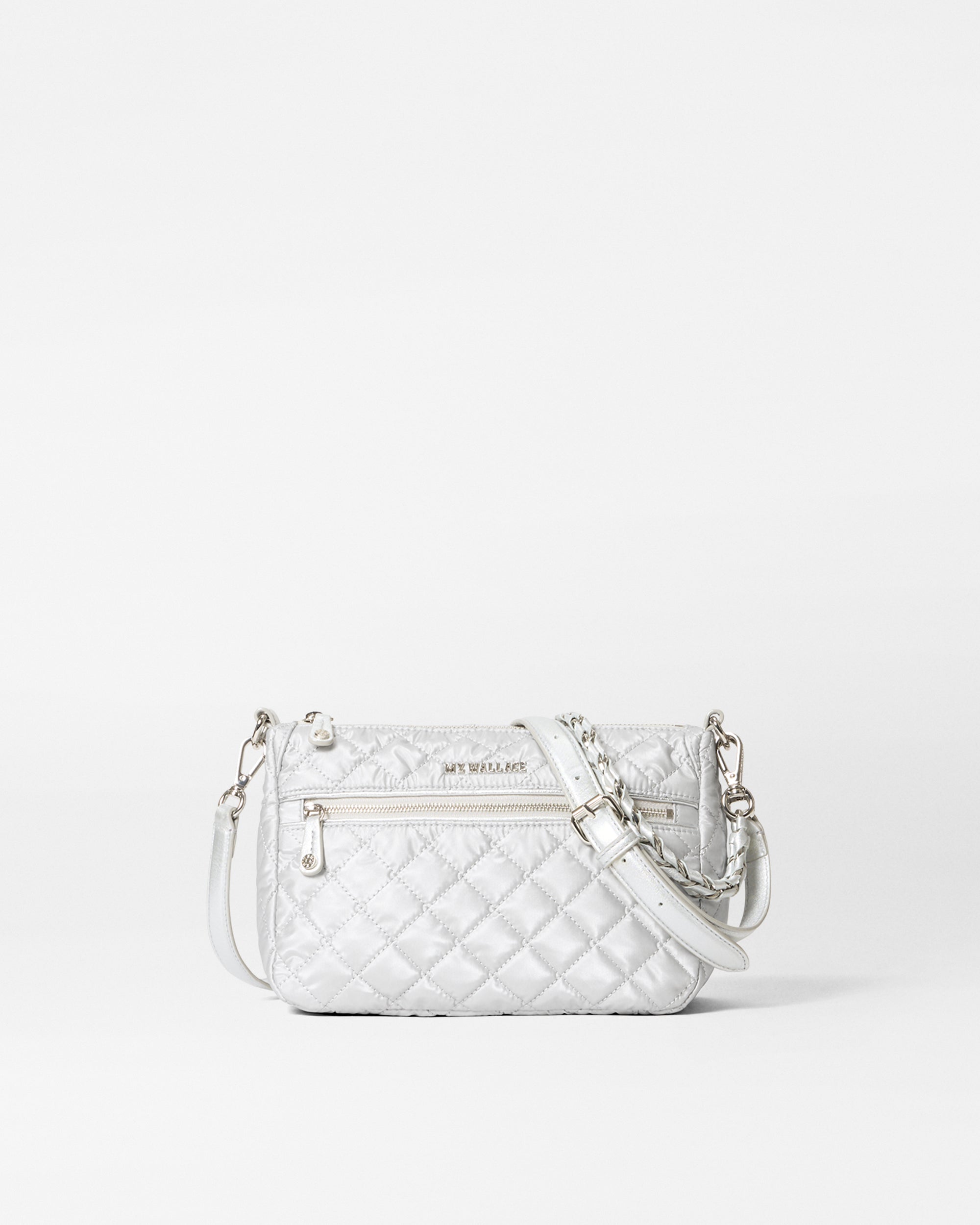MZ Wallace Oyster Metallic Silver Crosby Ella Crossbody Bag | MZ
