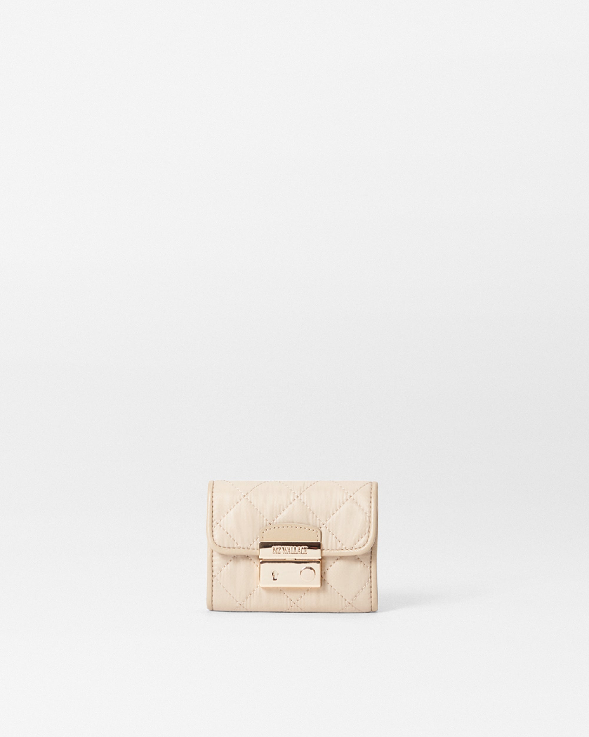 MZ Wallace Buff Ivory Small Crosby Lock Wallet - Luxury Women's