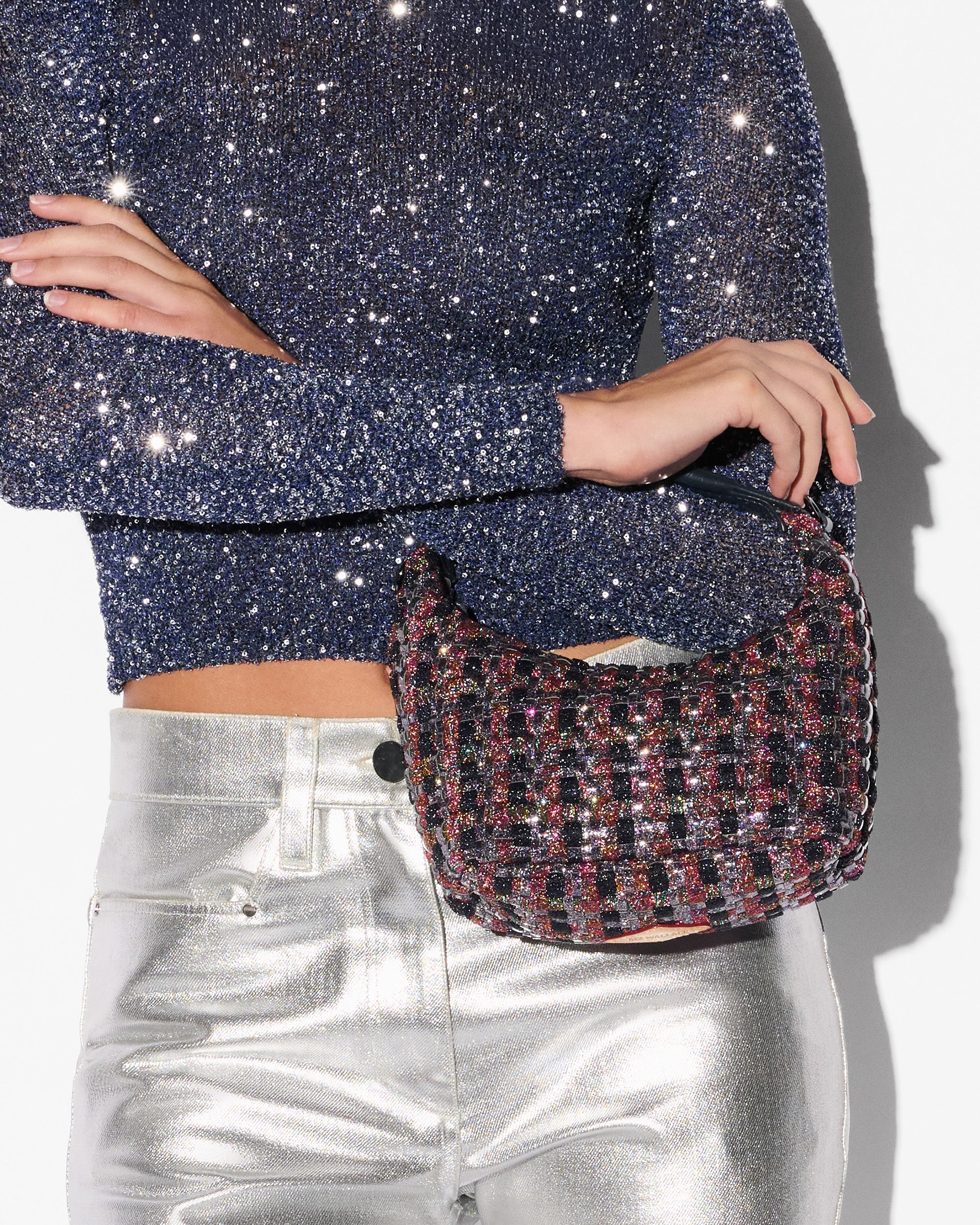 MZ Wallace Multi Woven Shimmer Mini Woven Hobo Handbag | MZ