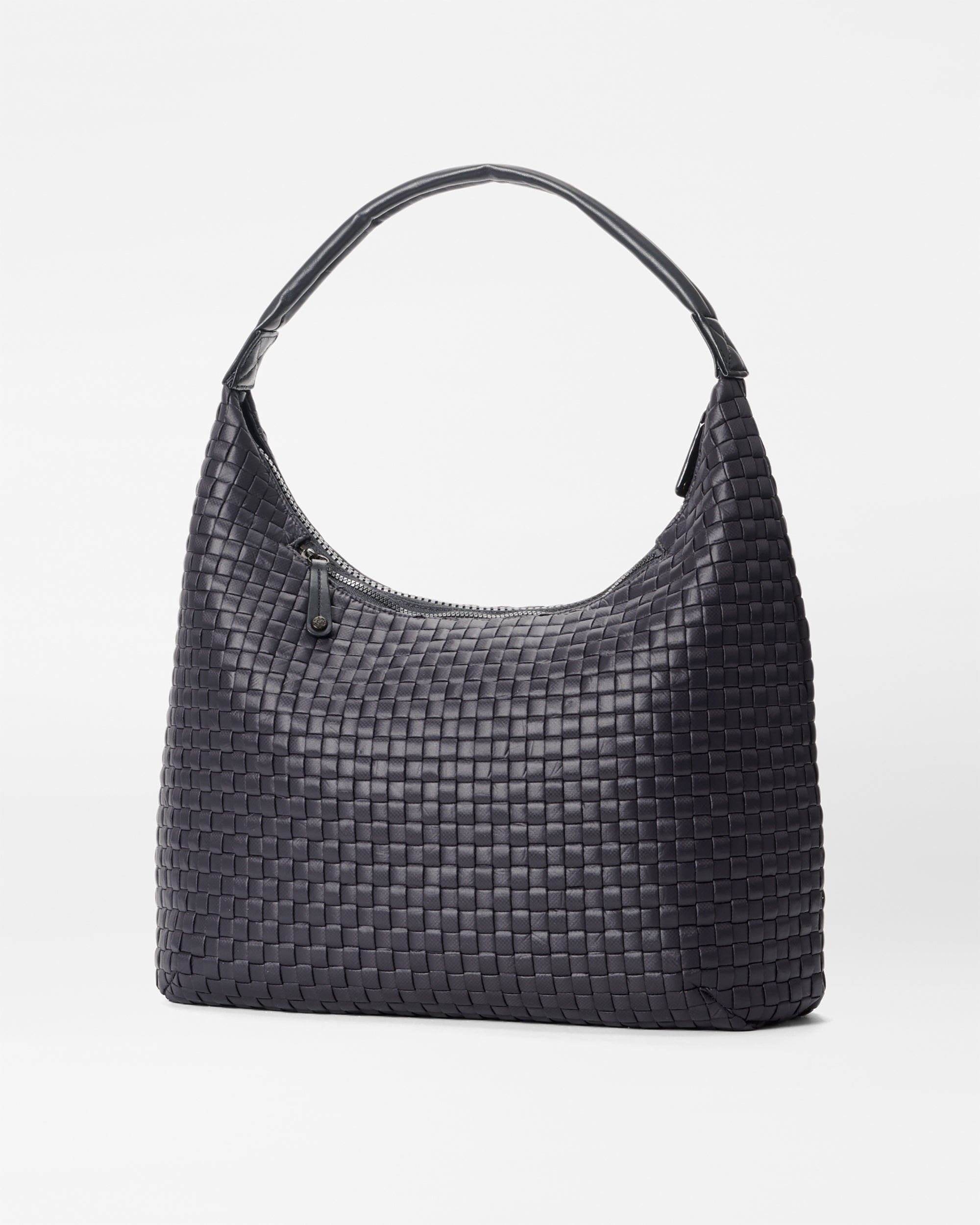 Large Black Woven Shoulder Bag against white background
