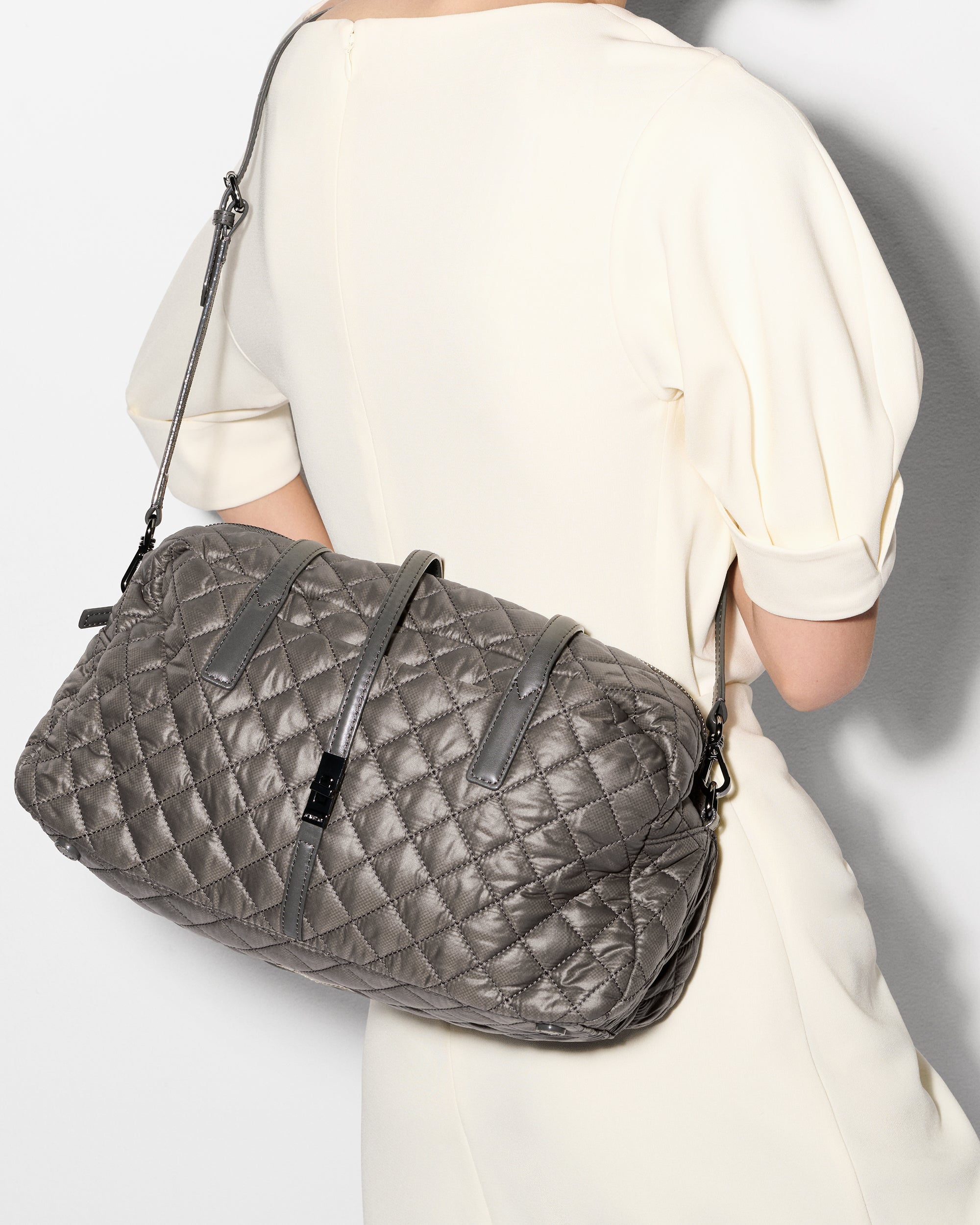 MZ Wallace Magnet Gray Astor Satchel Handbag - Luxury Quilted