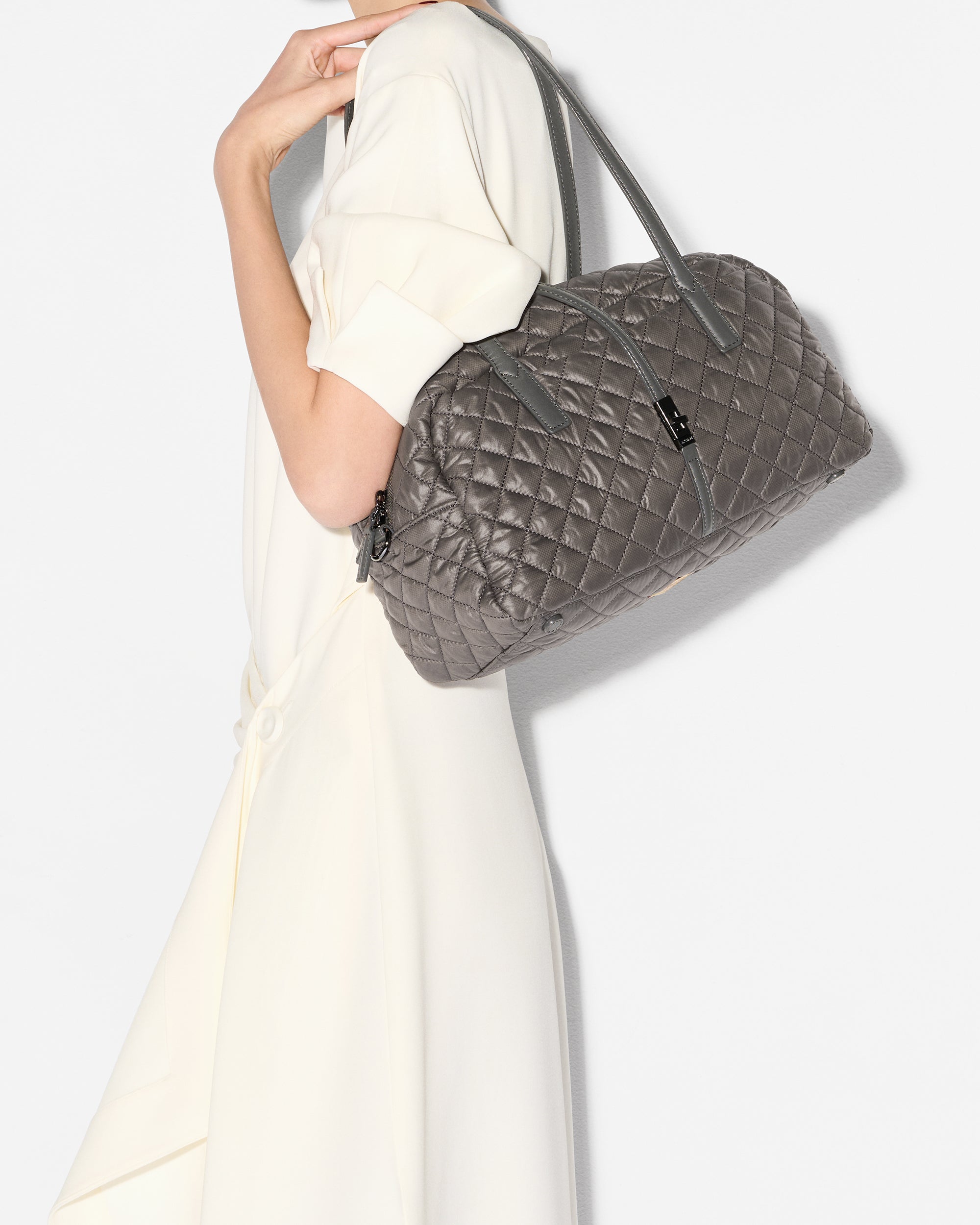 MZ Wallace Magnet Gray Astor Satchel Handbag - Luxury Quilted