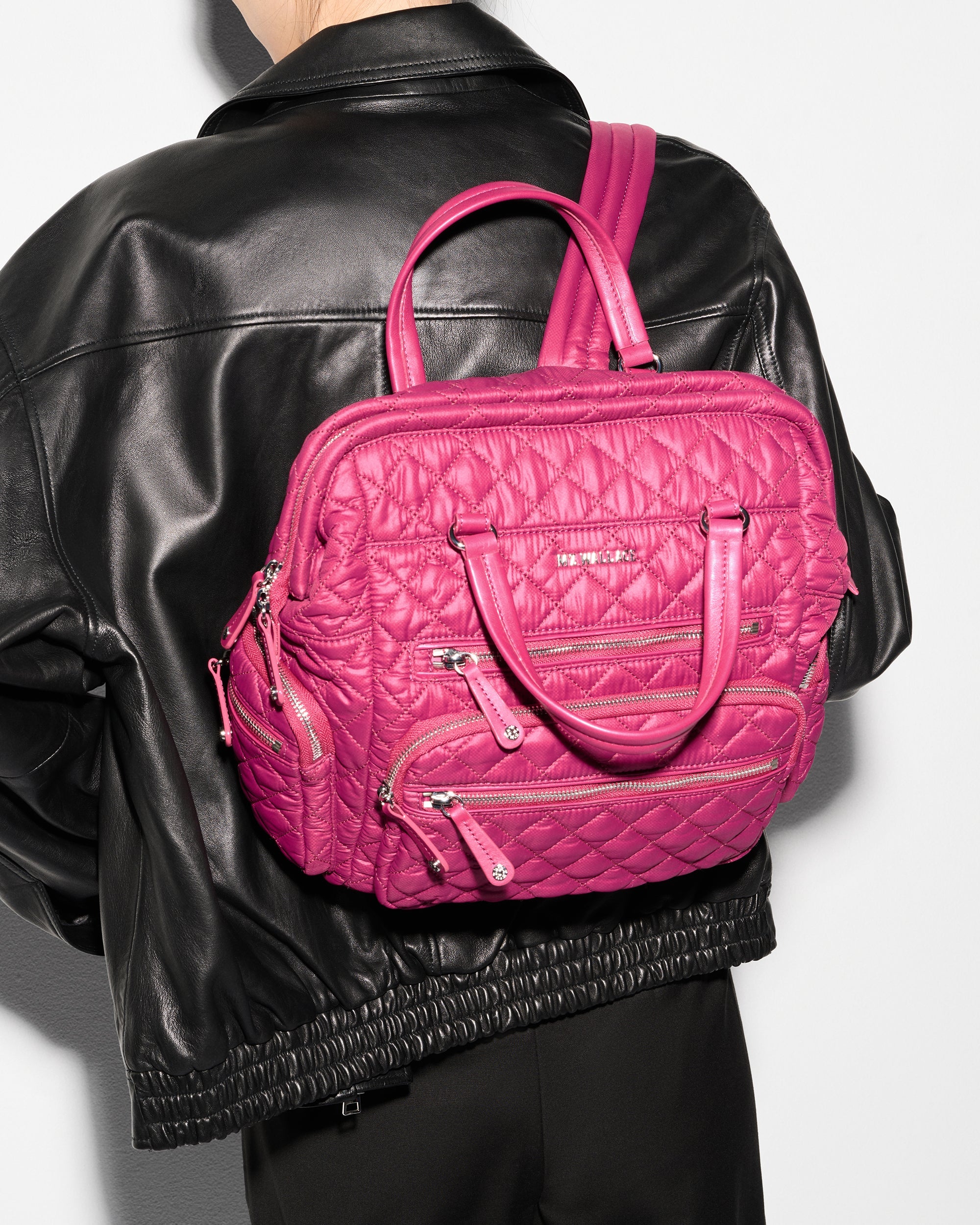 MZ Wallace Raspberry Red Crosby Frame Backpack II - Small Luxury