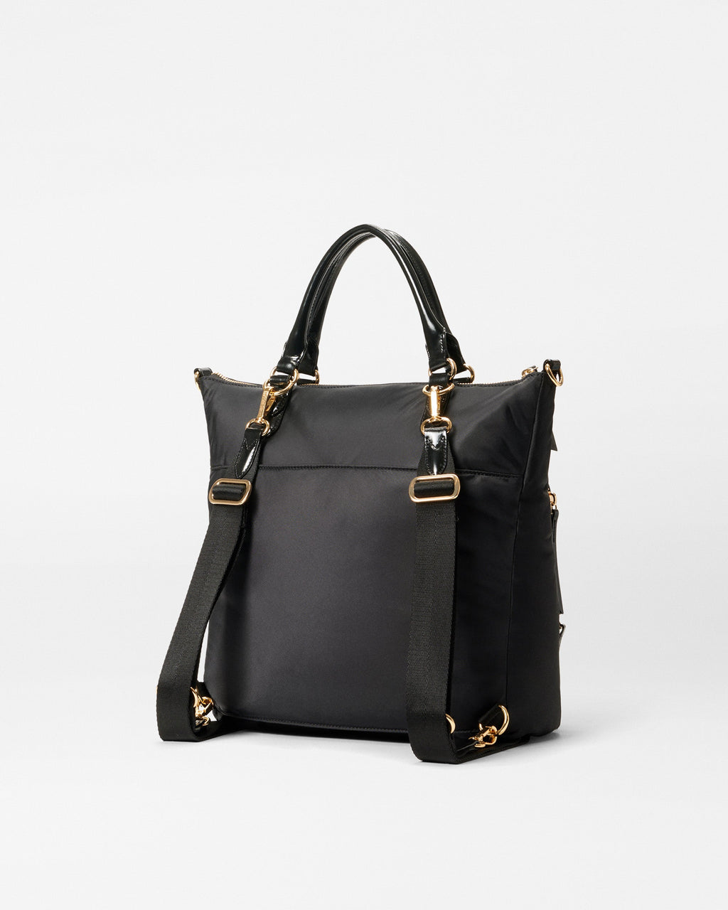 MZ Wallace Stylish Black Backpack back view with straps