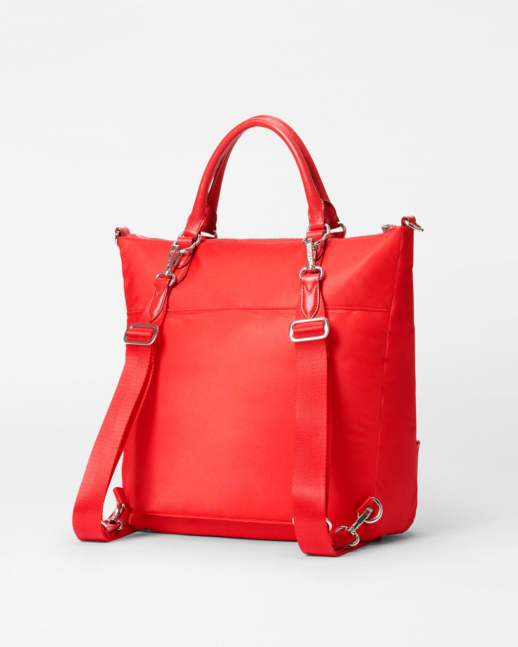 MZ Wallace Cherry Red Backpack back view with back straps