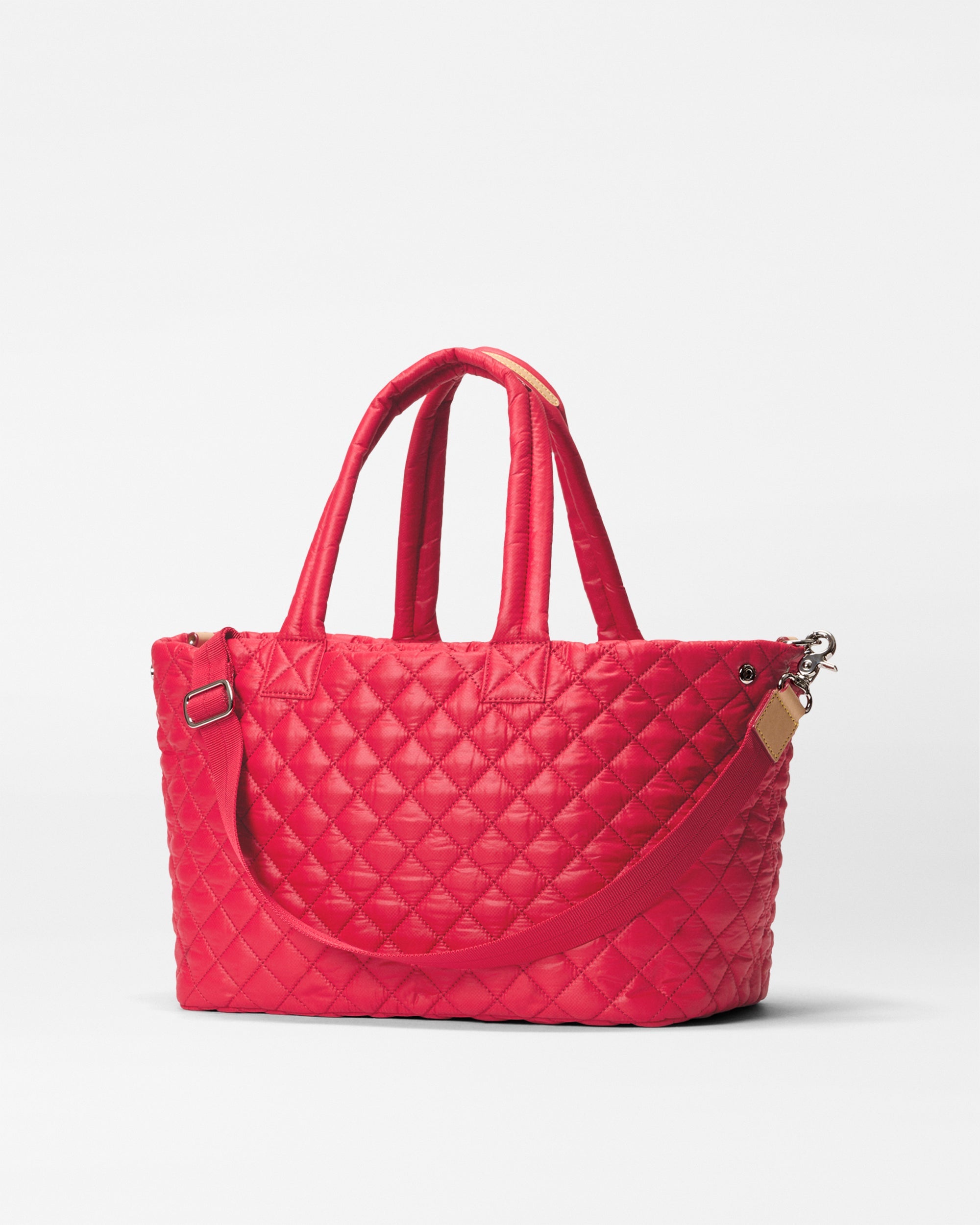MZ Wallace Red Work Bag back view with attached strap