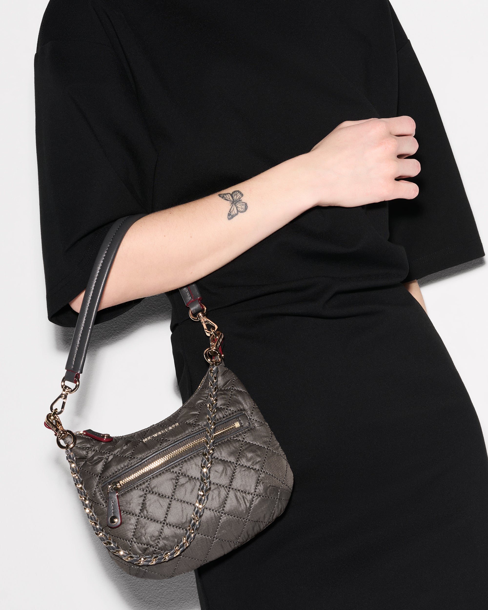MZ Wallace Magnet Gray Mini Crosby Sienna Hobo Handbag | MZ