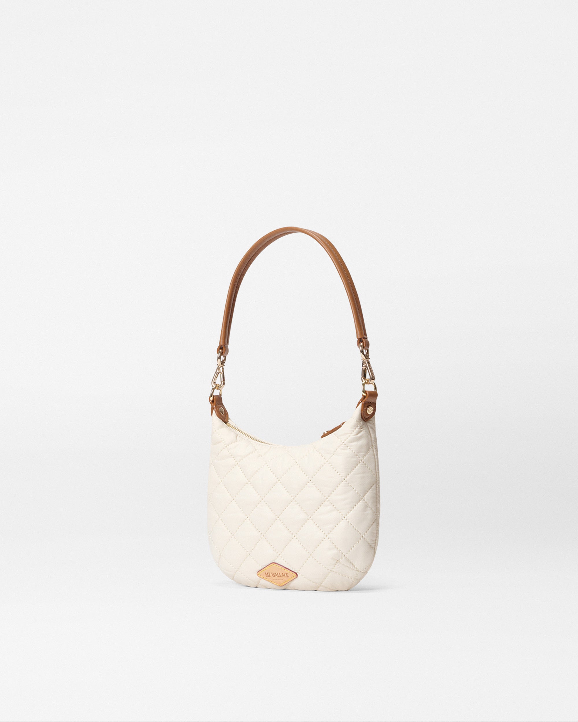 MZ Wallace Sandshell Cream with Brown Crosby Sienna Mini Hobo