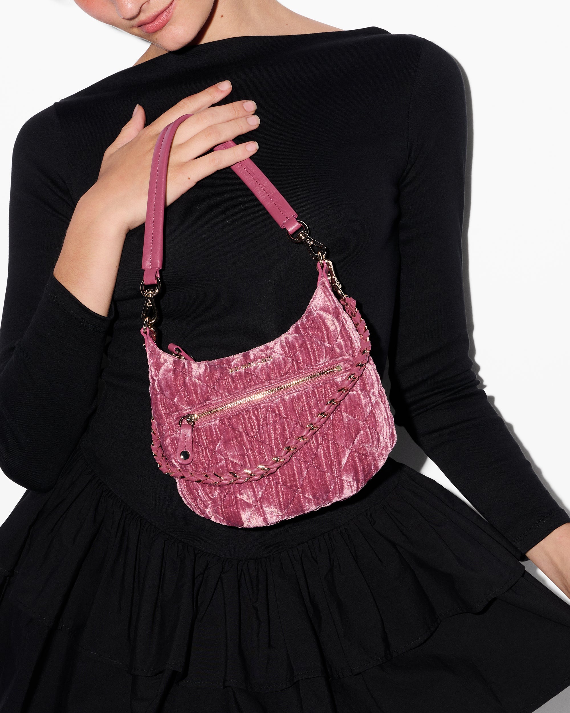 MZ Wallace Petal Pink Velvet Crosby Sienna Mini Handbag | MZ