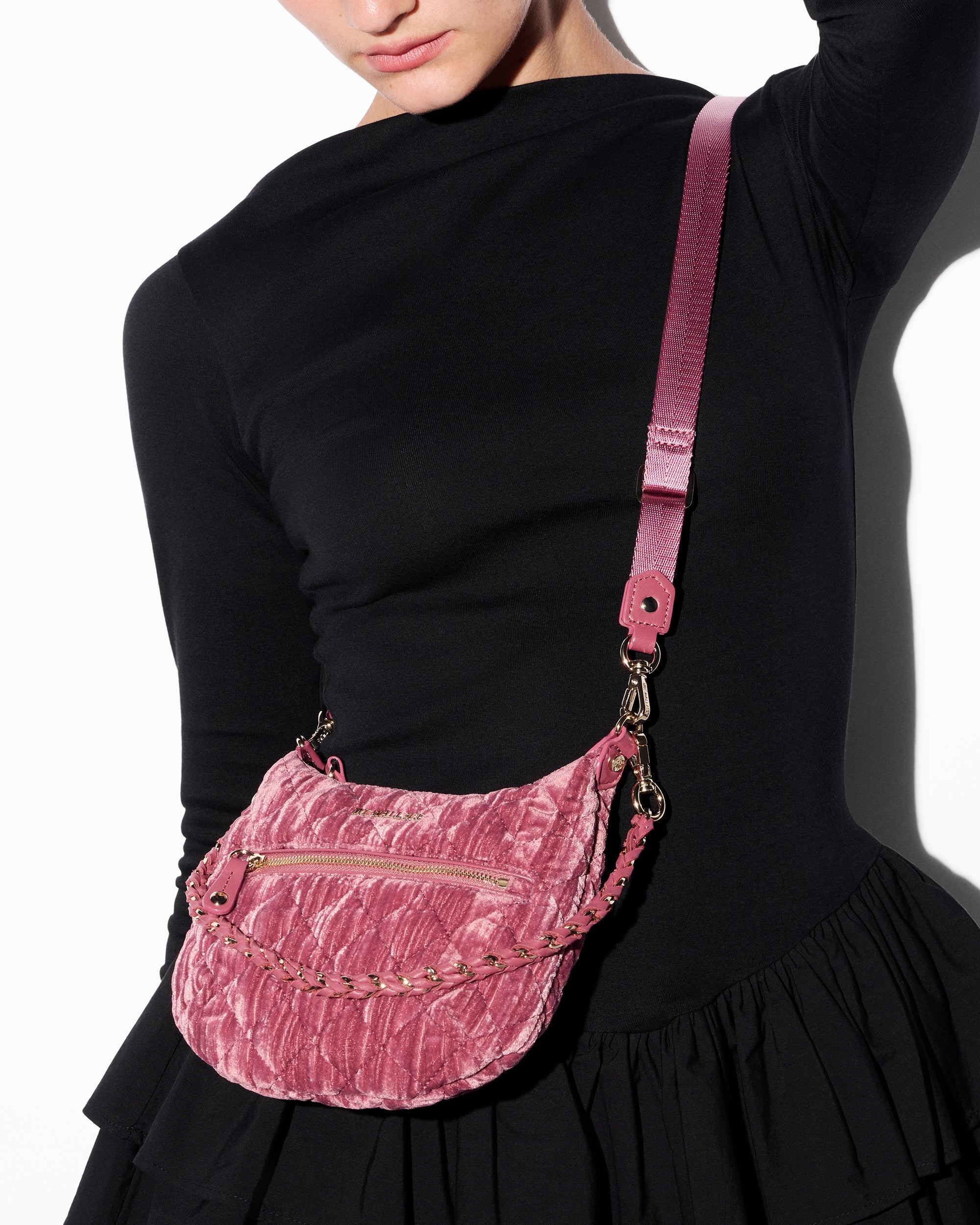 MZ Wallace Petal Pink Velvet Crosby Sienna Mini Handbag | MZ