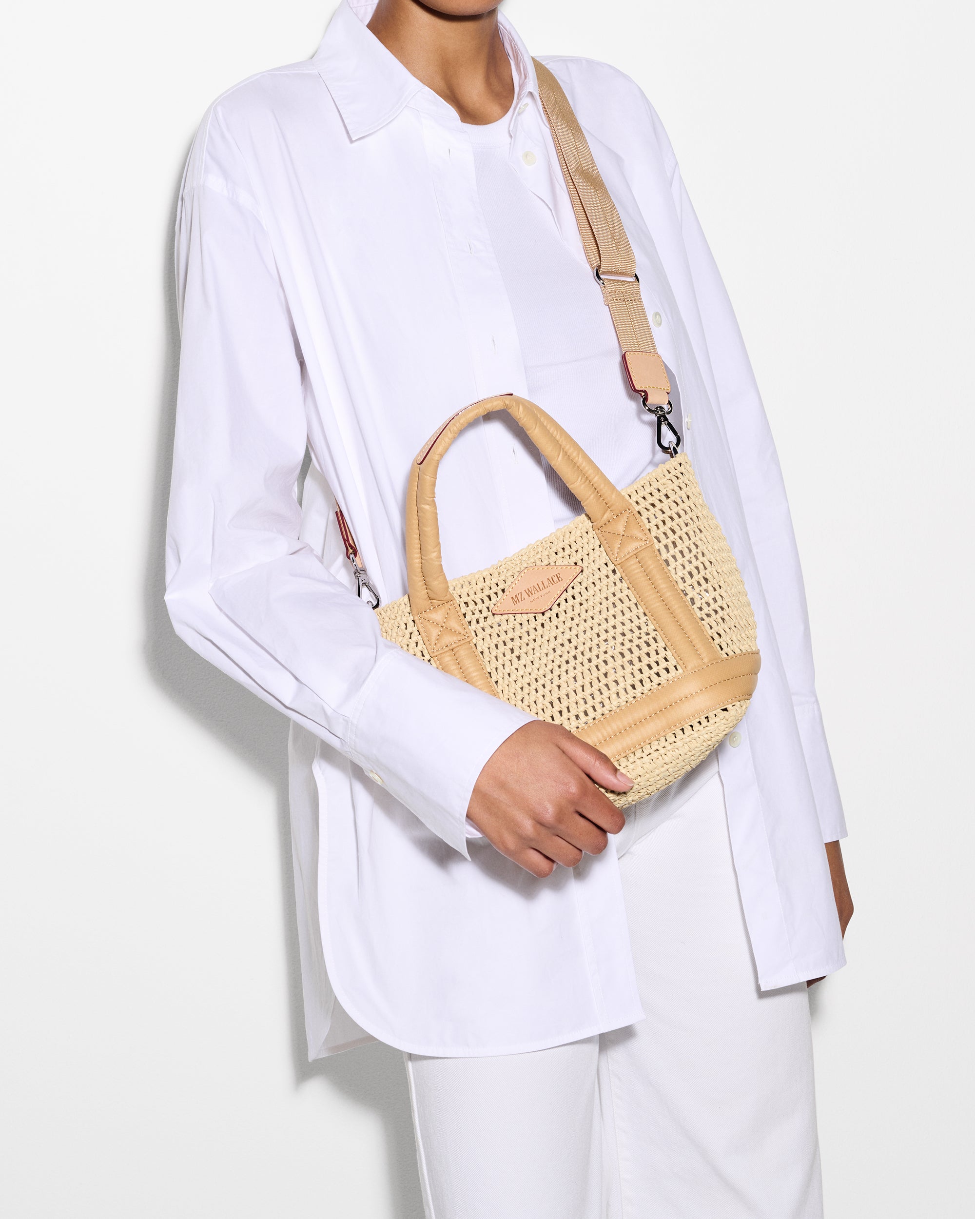 MZ Wallace Small Crochet Tote Bag with crossbody attachment strap 