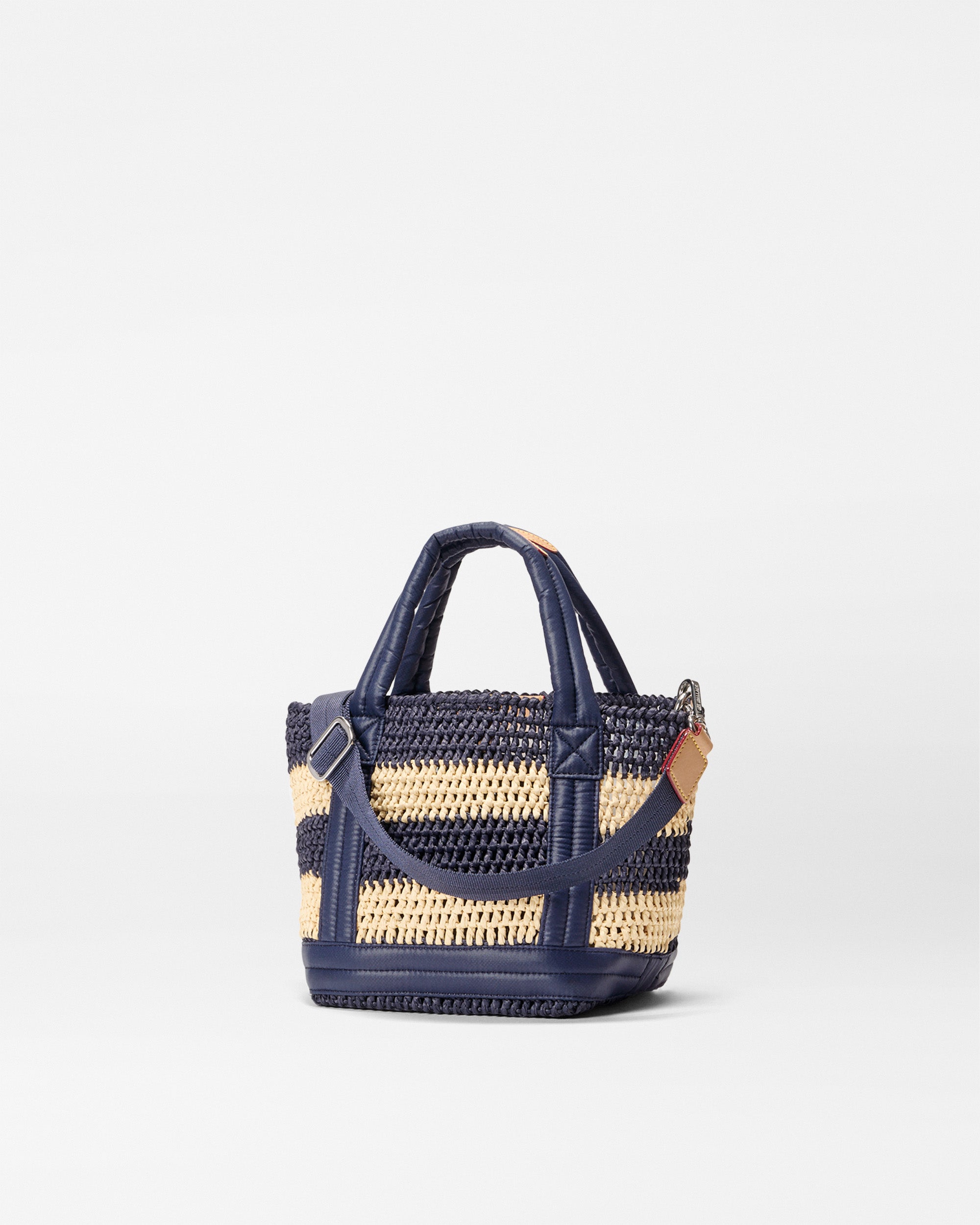 MZ Wallace Dawn Navy Blue/Natural Beige Stripe Crochet Mini
