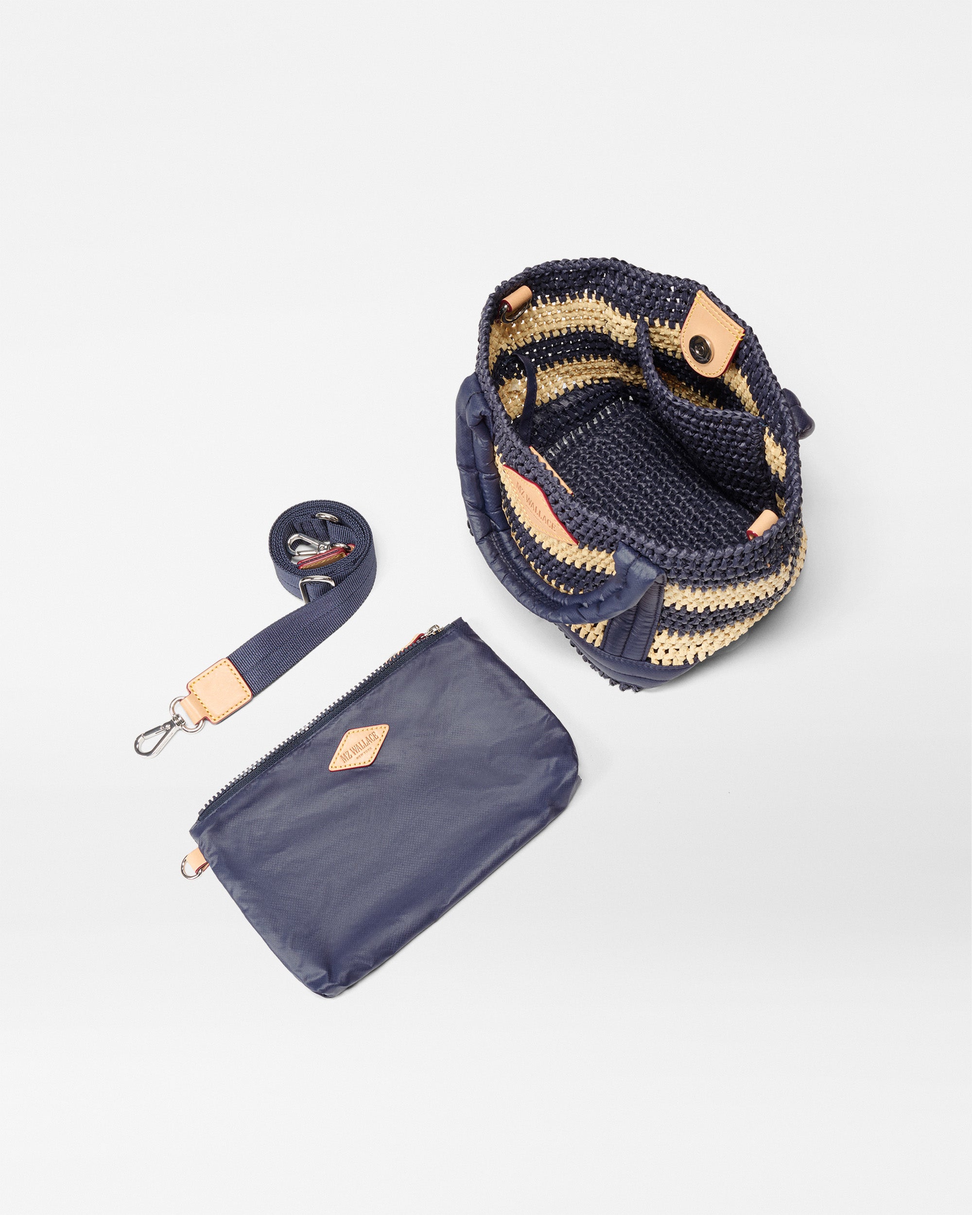 Navy/Natural Stripe Crochet Mini Crochet Tote