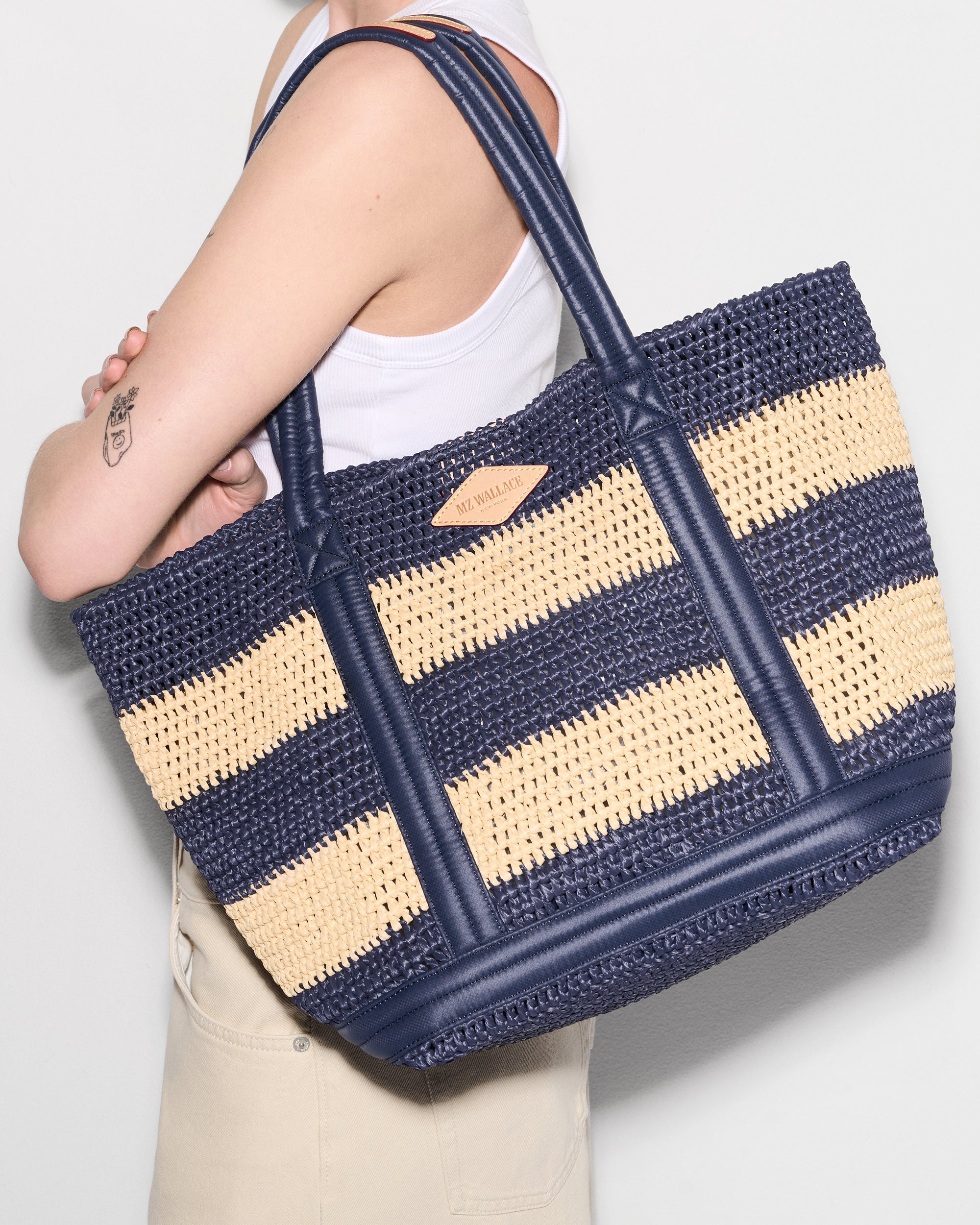 Navy/Natural Stripe Crochet Medium Crochet Tote