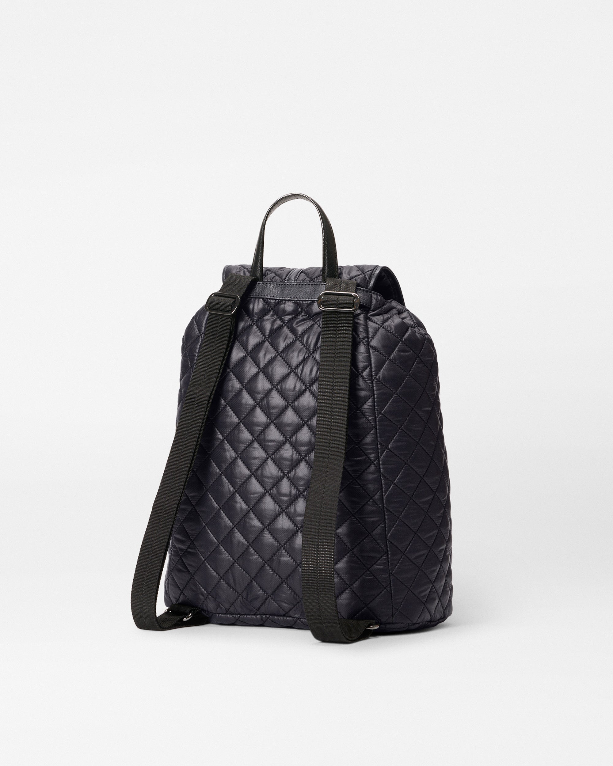 MZ Wallace Black Spacious Backpack back view of straps